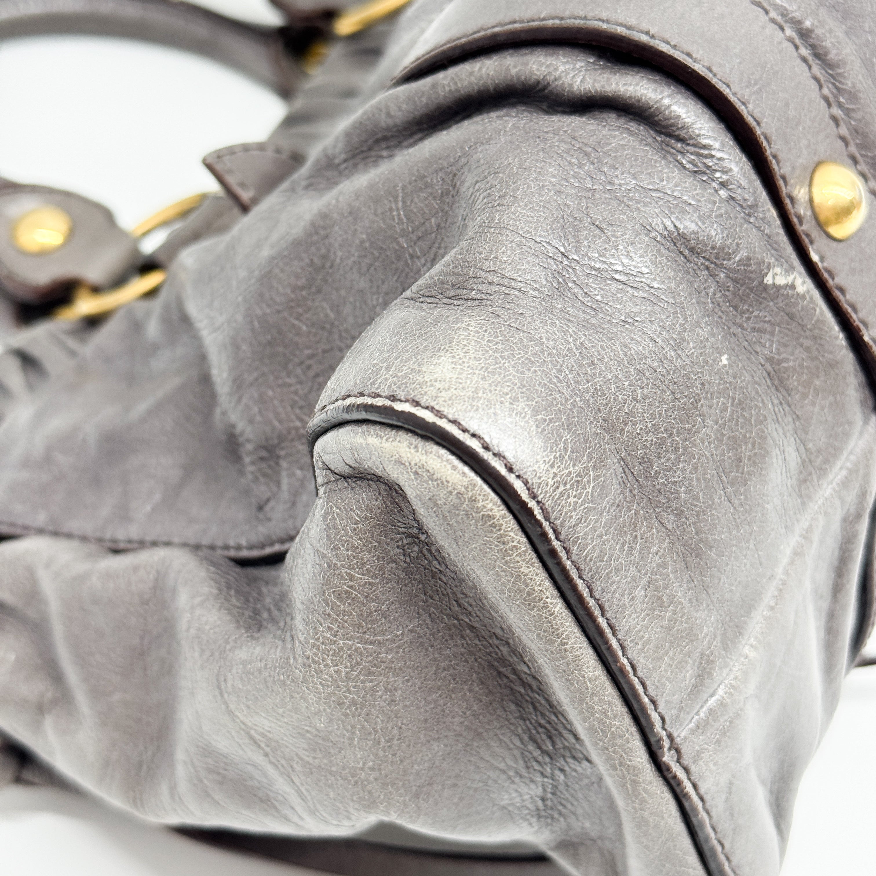 Vitello Grey Calfskin Leather Two Way Bag