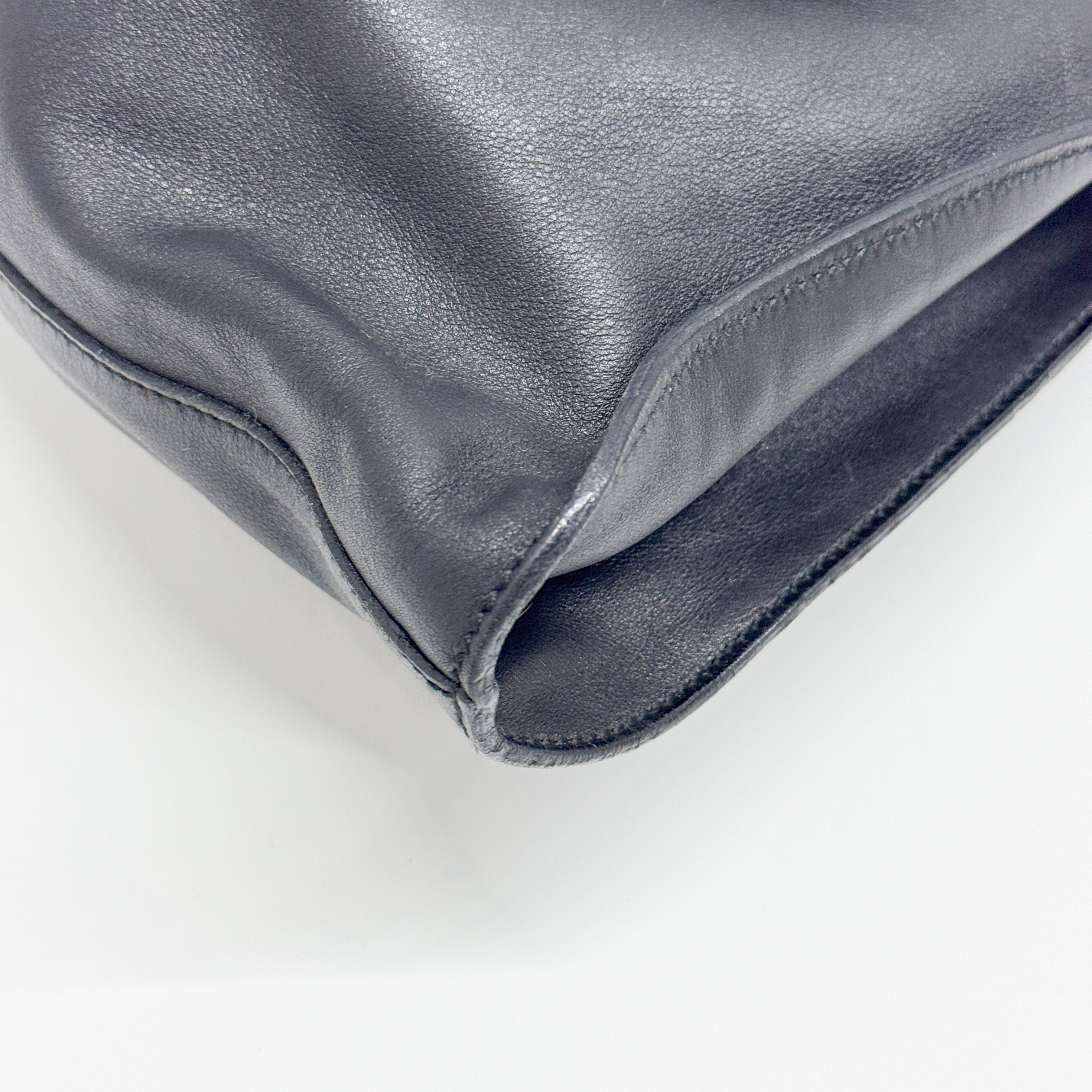 Black Leather Hobo Shoulder Bag