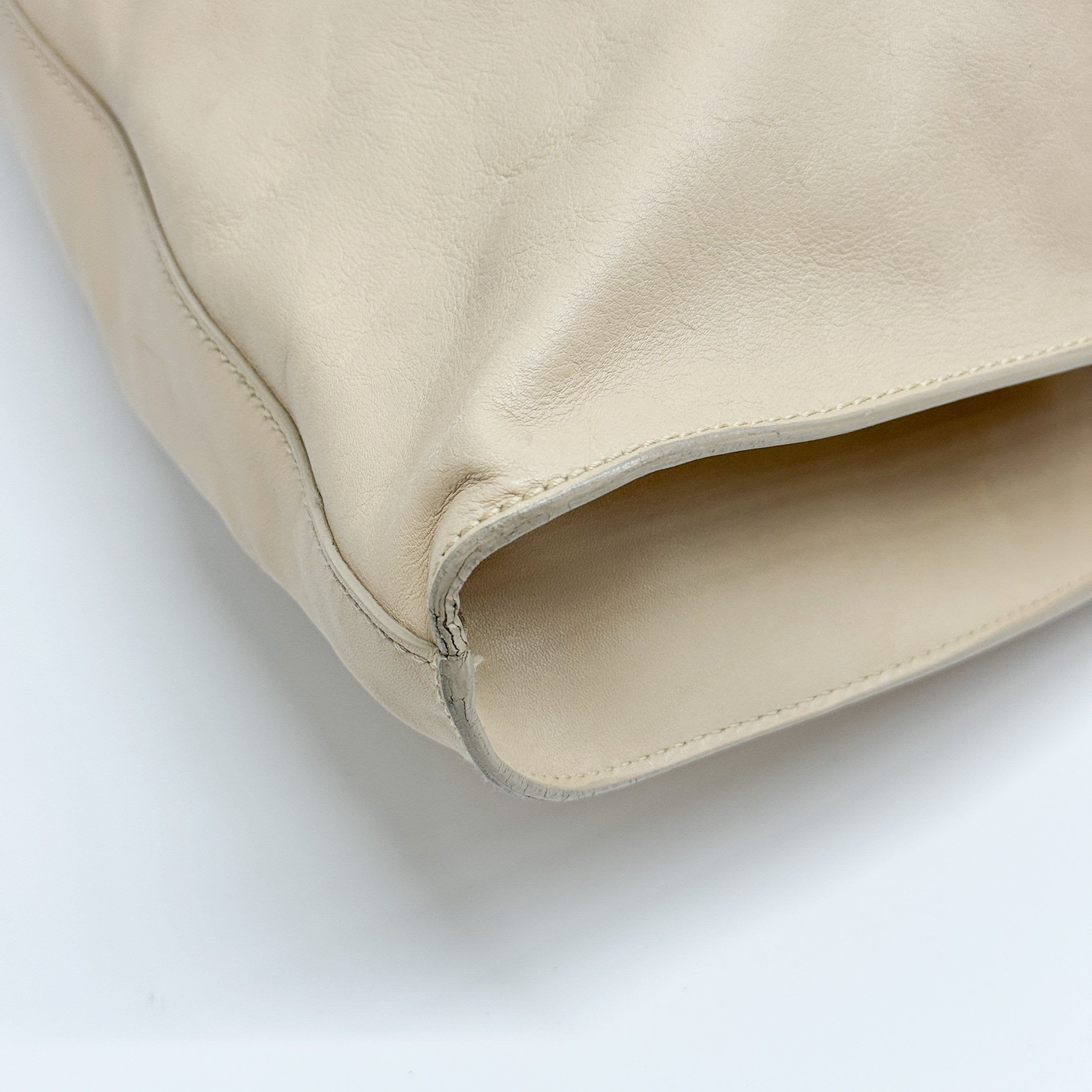 Beige Leather Hobo Shoulder Bag