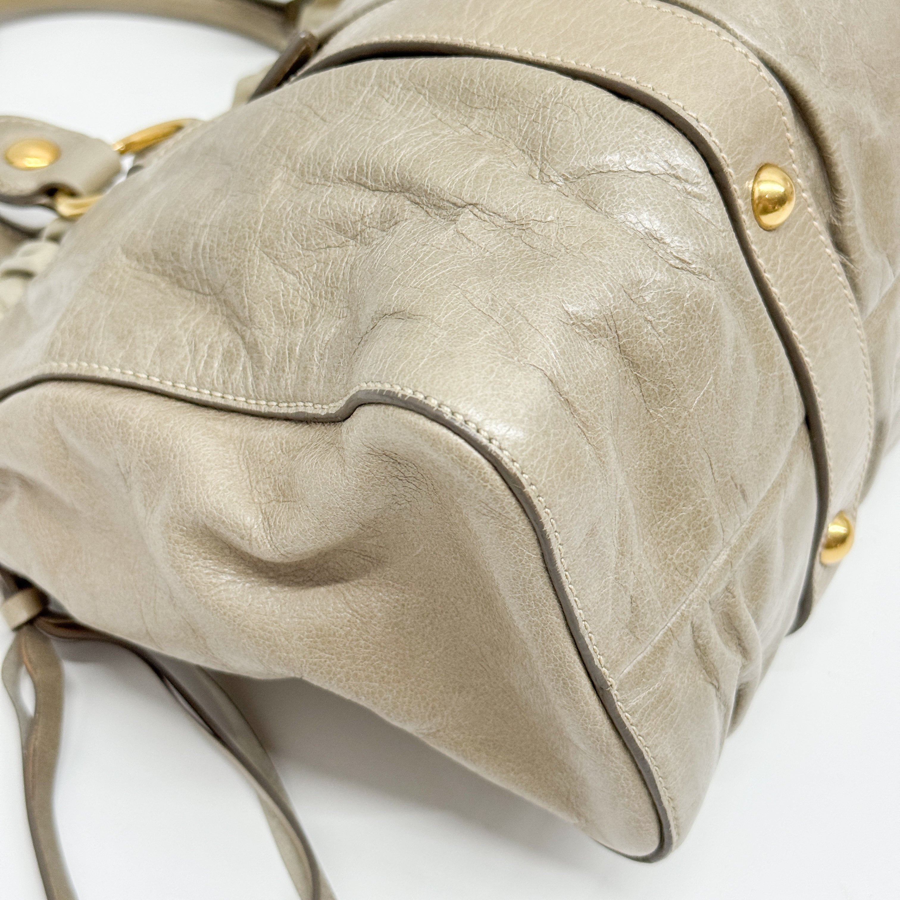 Vitello Bauletto Green Calfskin Leather Two Way Bag