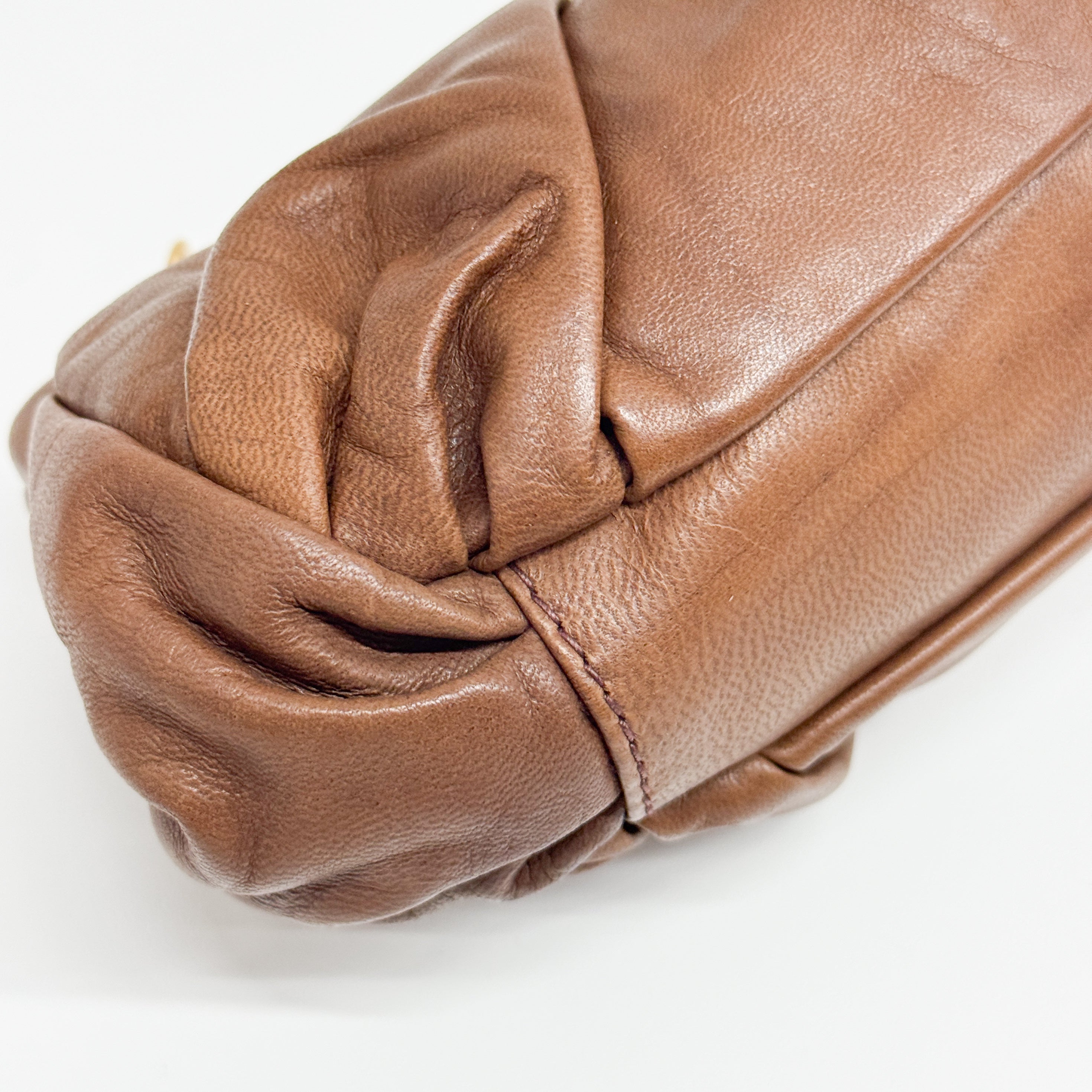 Bow Brown Leather Clutch/Hand Bag