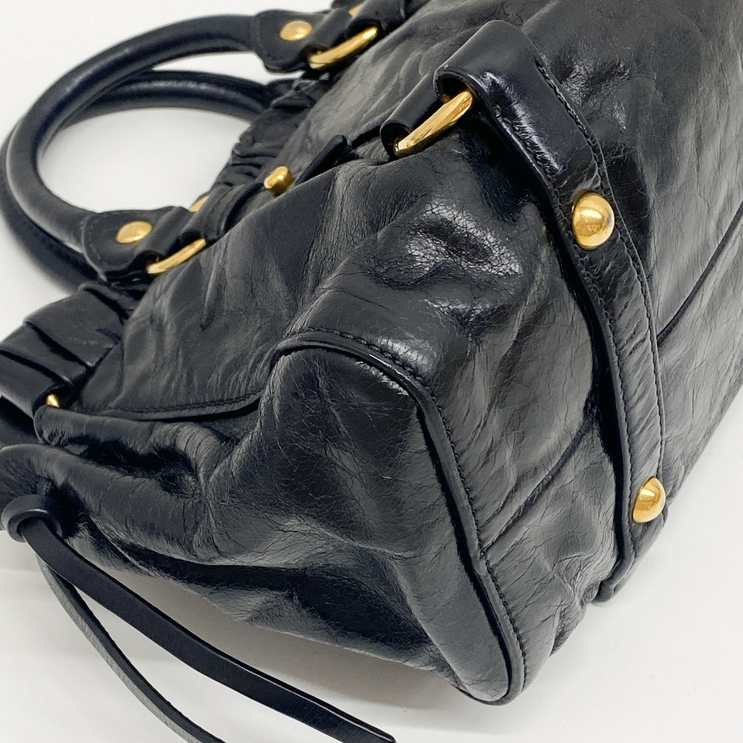 Mini Vitello Black Calfskin Leather Two Way Bag