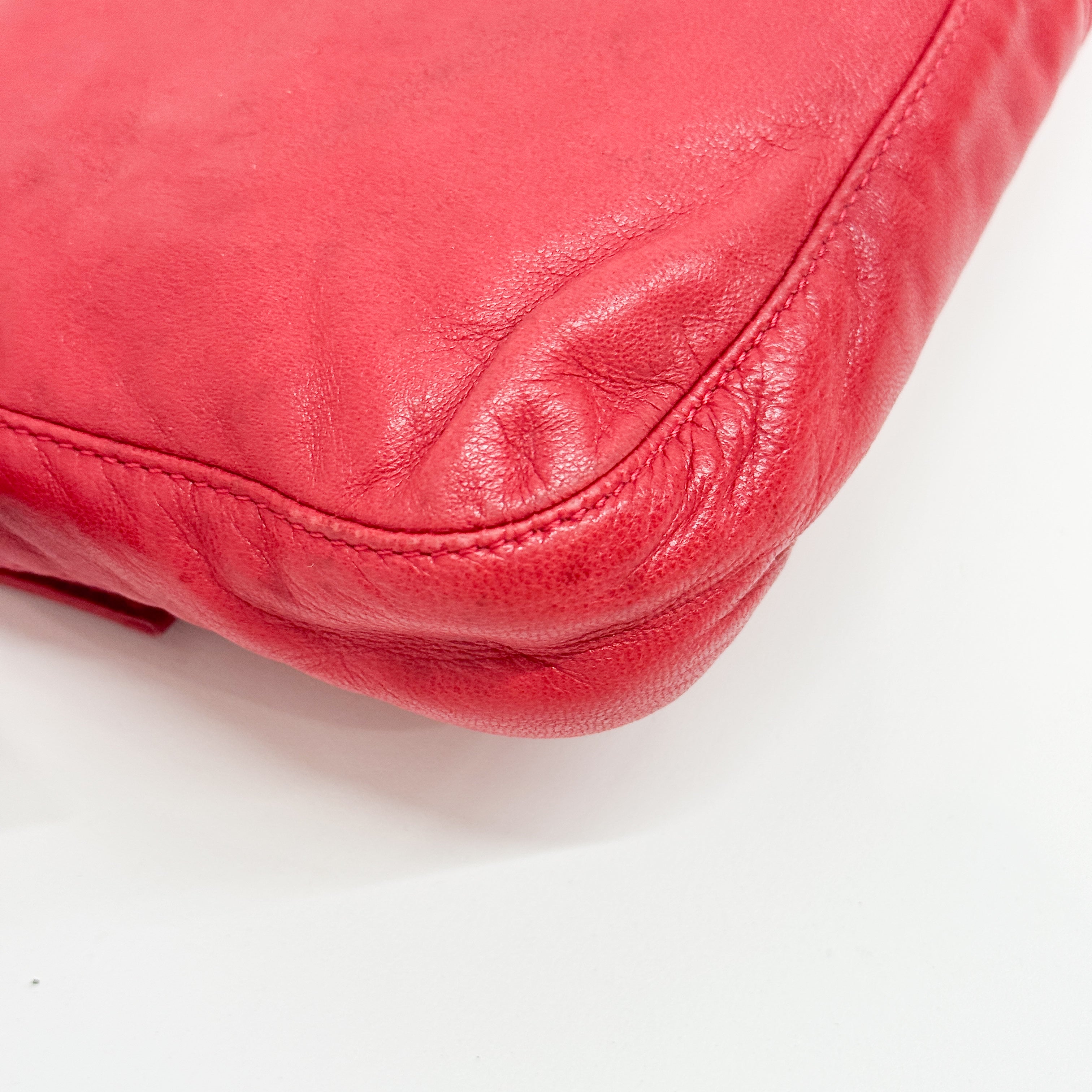 Baguette Red Lambskin Leather Shoulder Bag