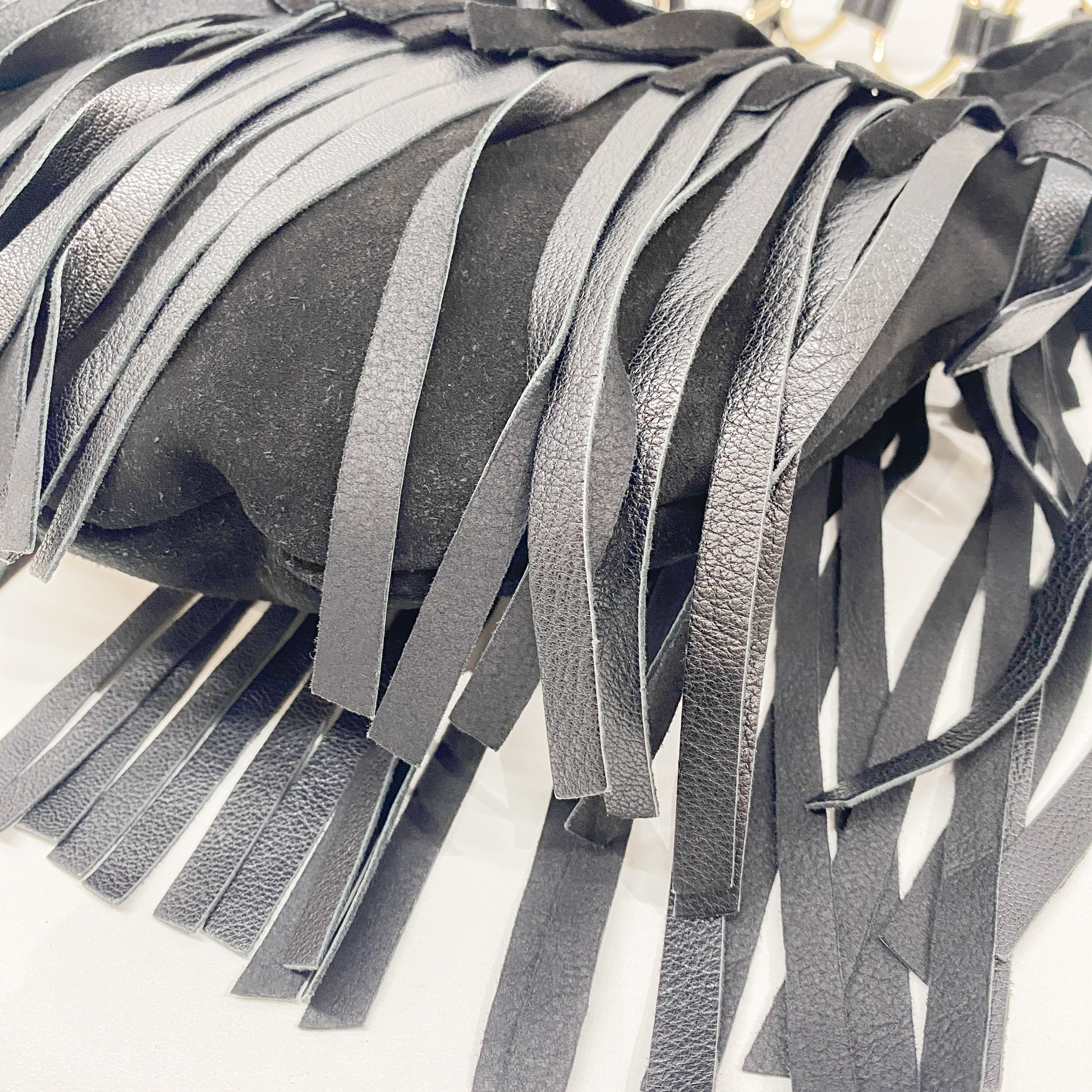 Fringe Black Suede Hobo Bag