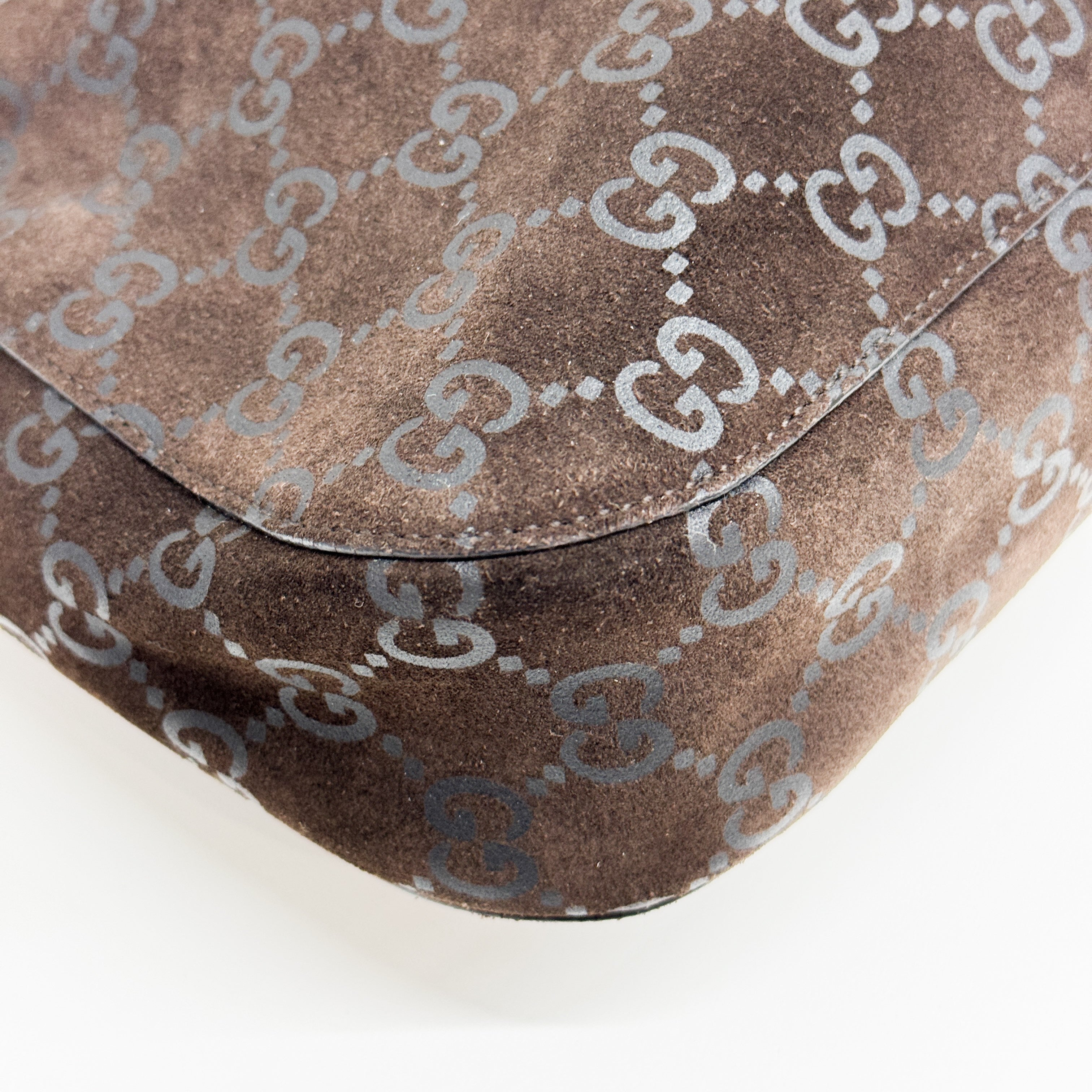 GG Brown Suede Shoulder Bag