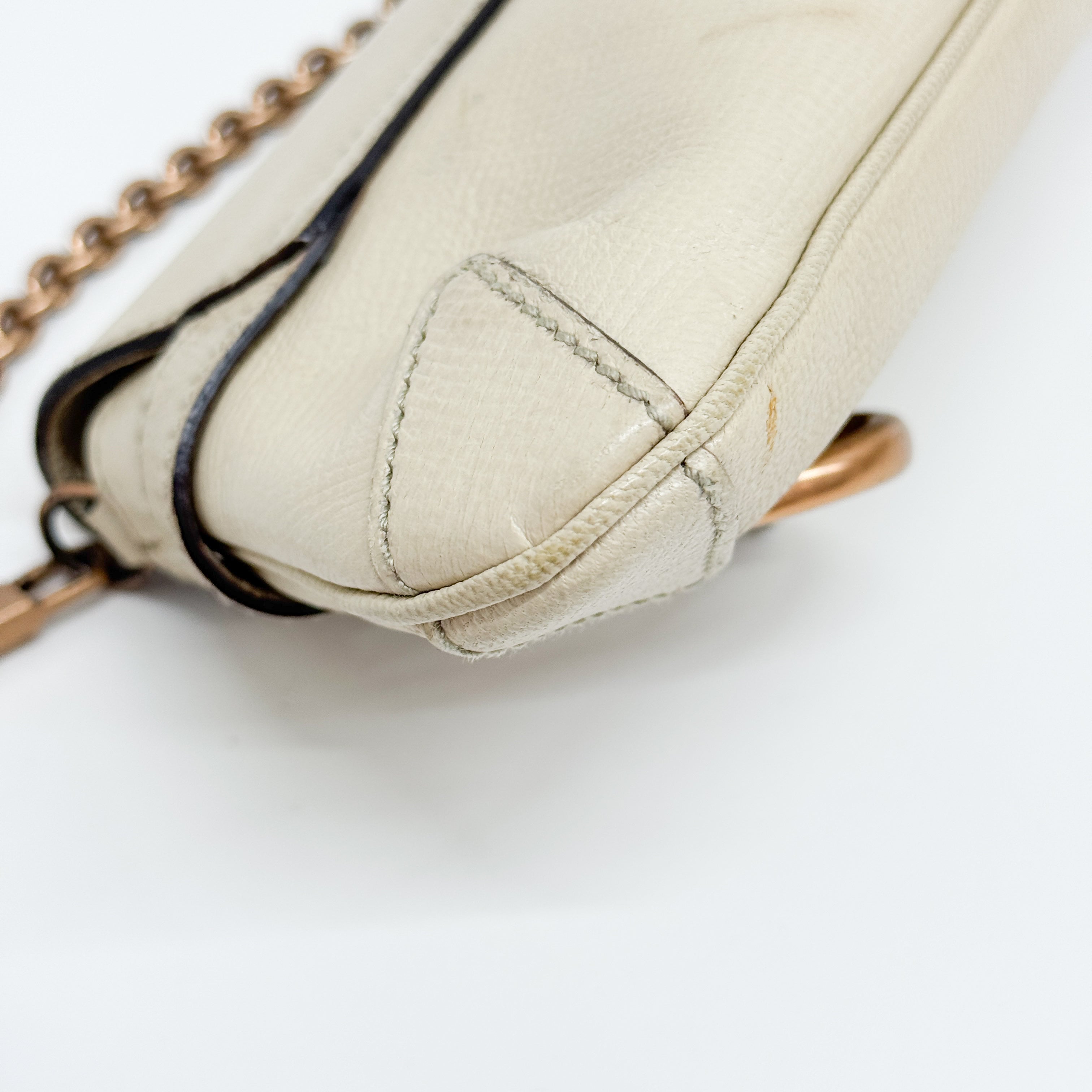Horsebit Beige Leather Chain Shoulder Bag