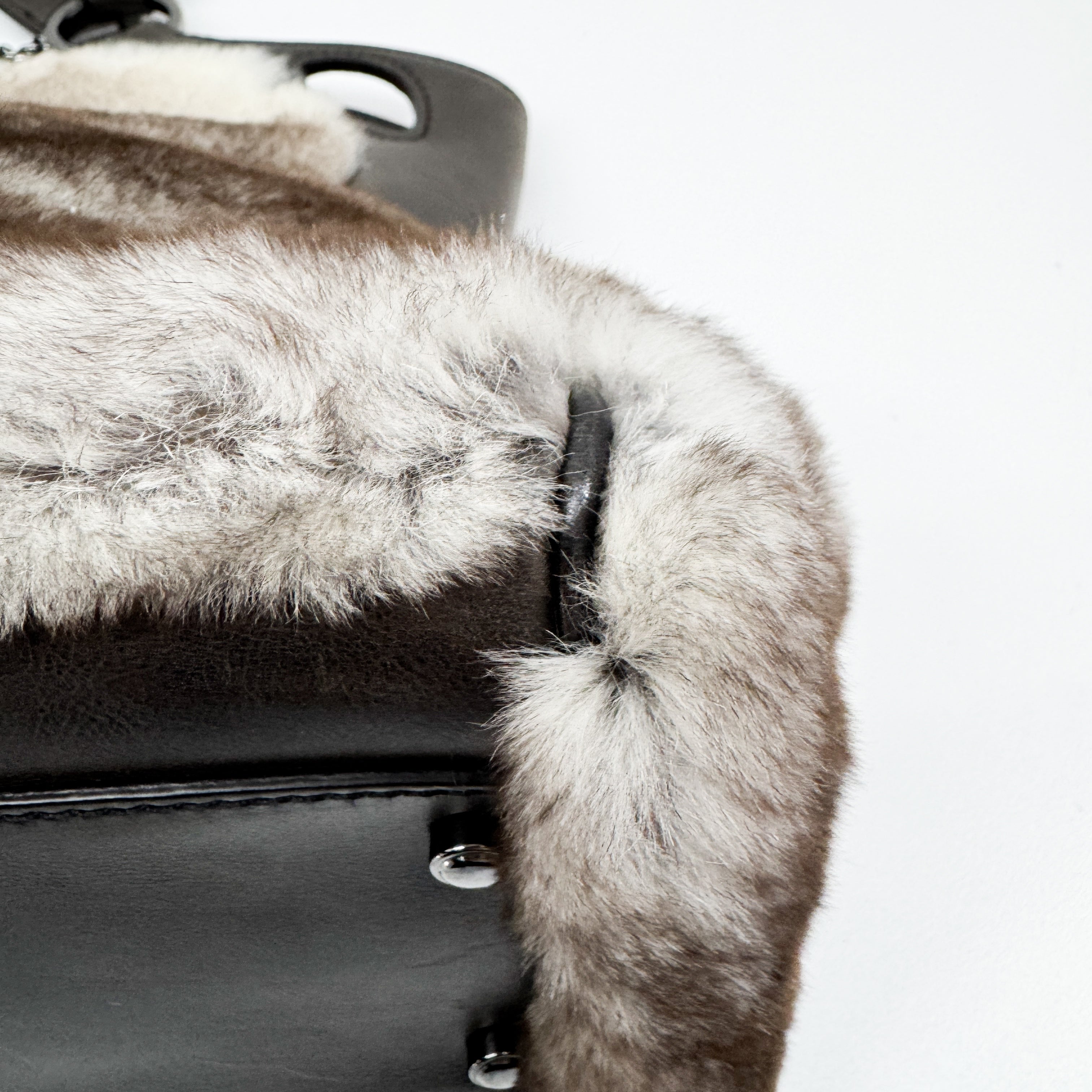 Brown & White Rabbit Fur Shoulder Bag