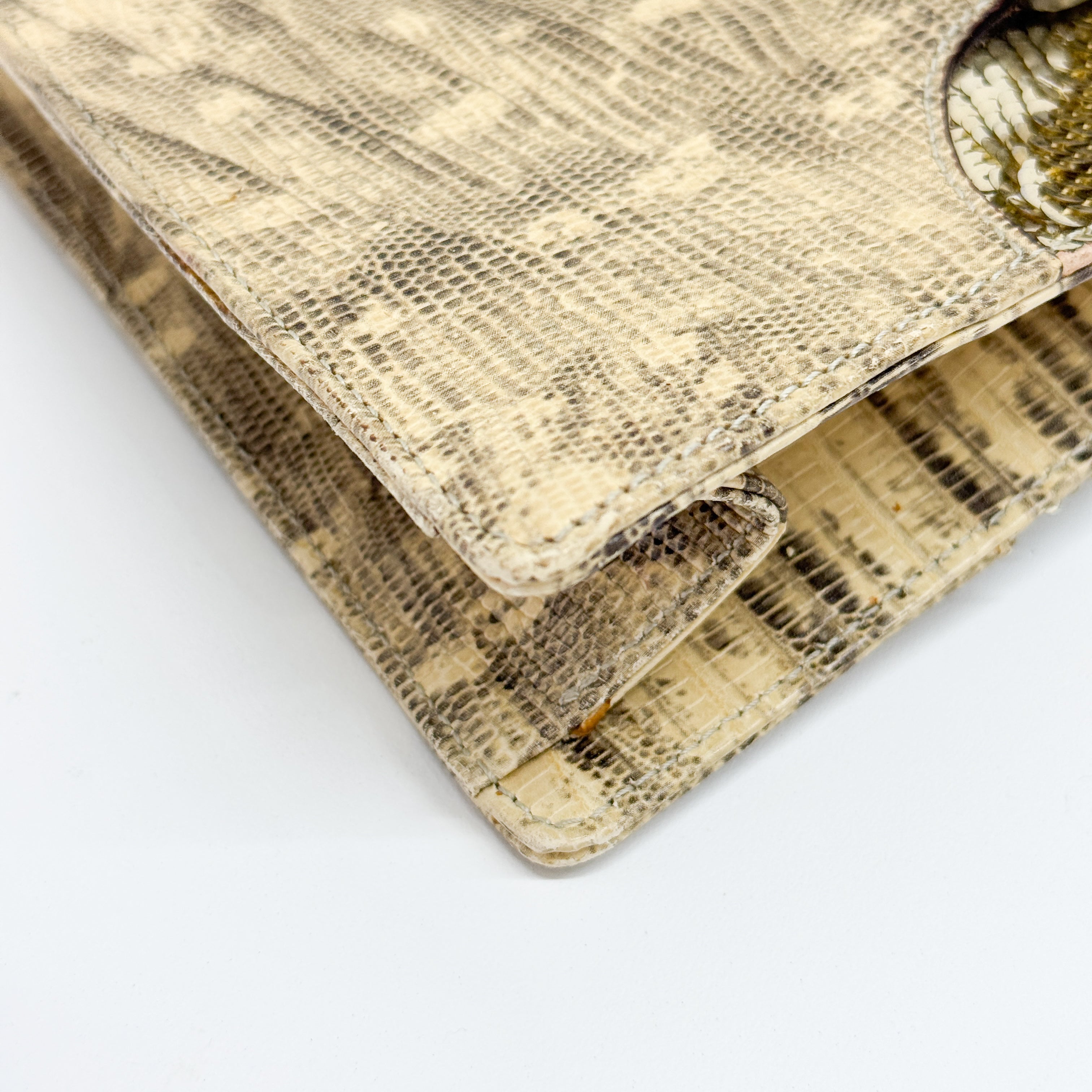 Gold Sequin Yellow Python Embossed Leather Shoulder Bag