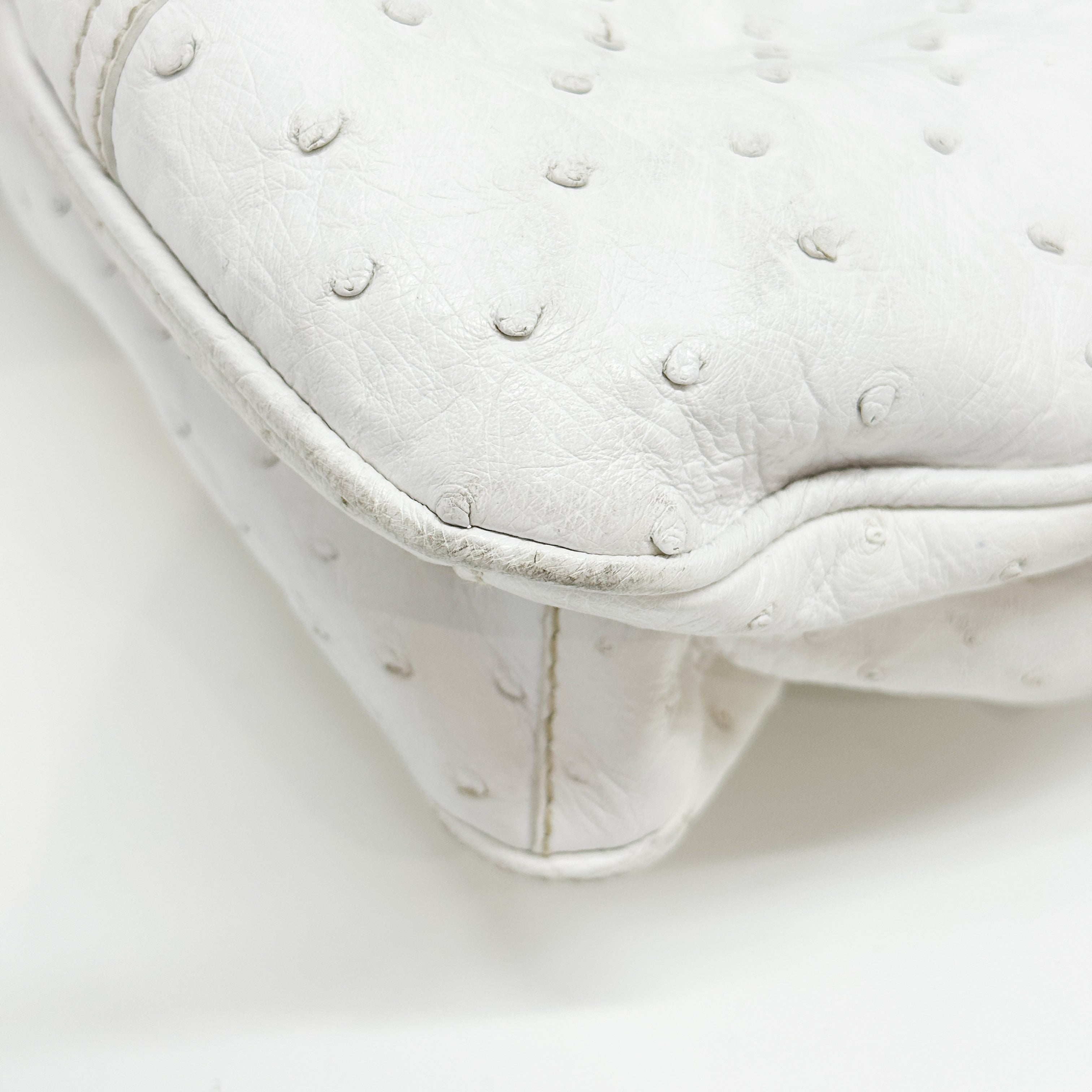 White Ostrich Embossed Leather Shoulder Bag