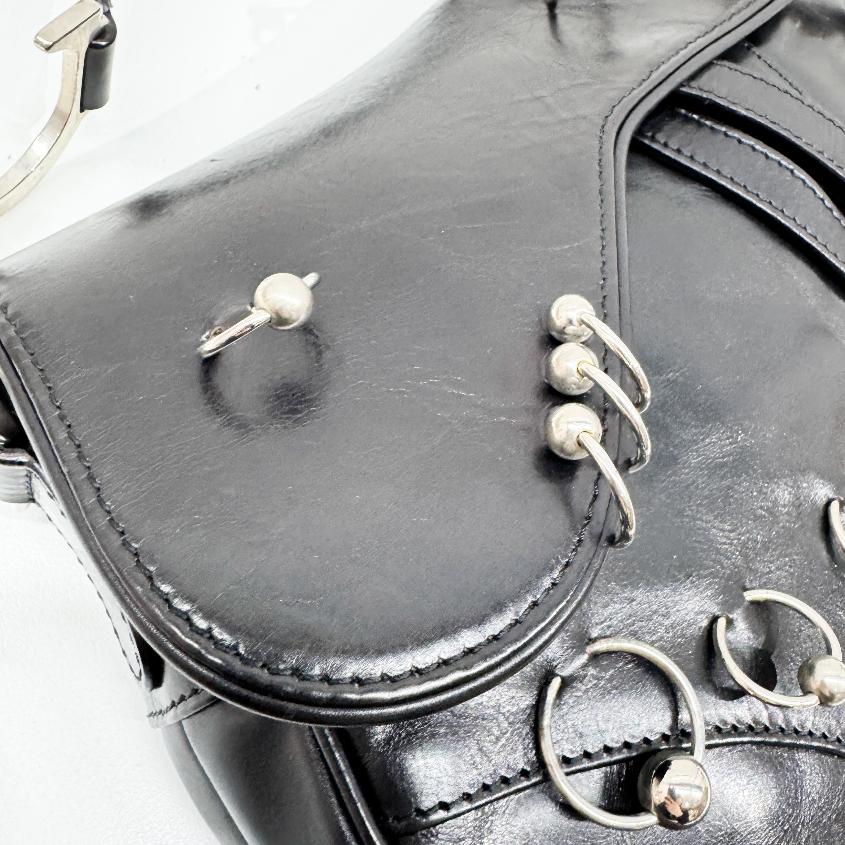 Hardcore Piercing Black Leather Shoulder Bag