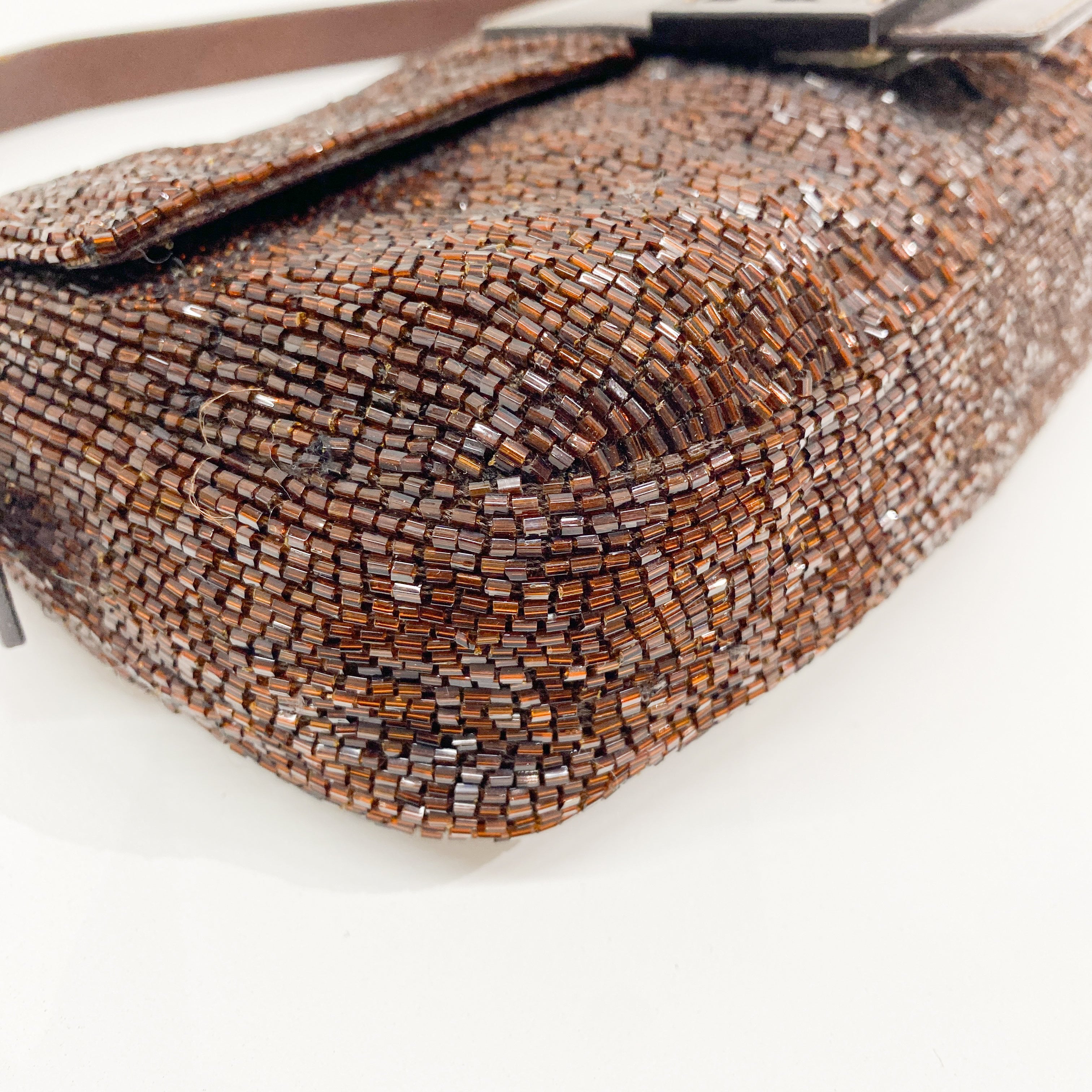 Baguette Brown Beaded Shoulder Bag