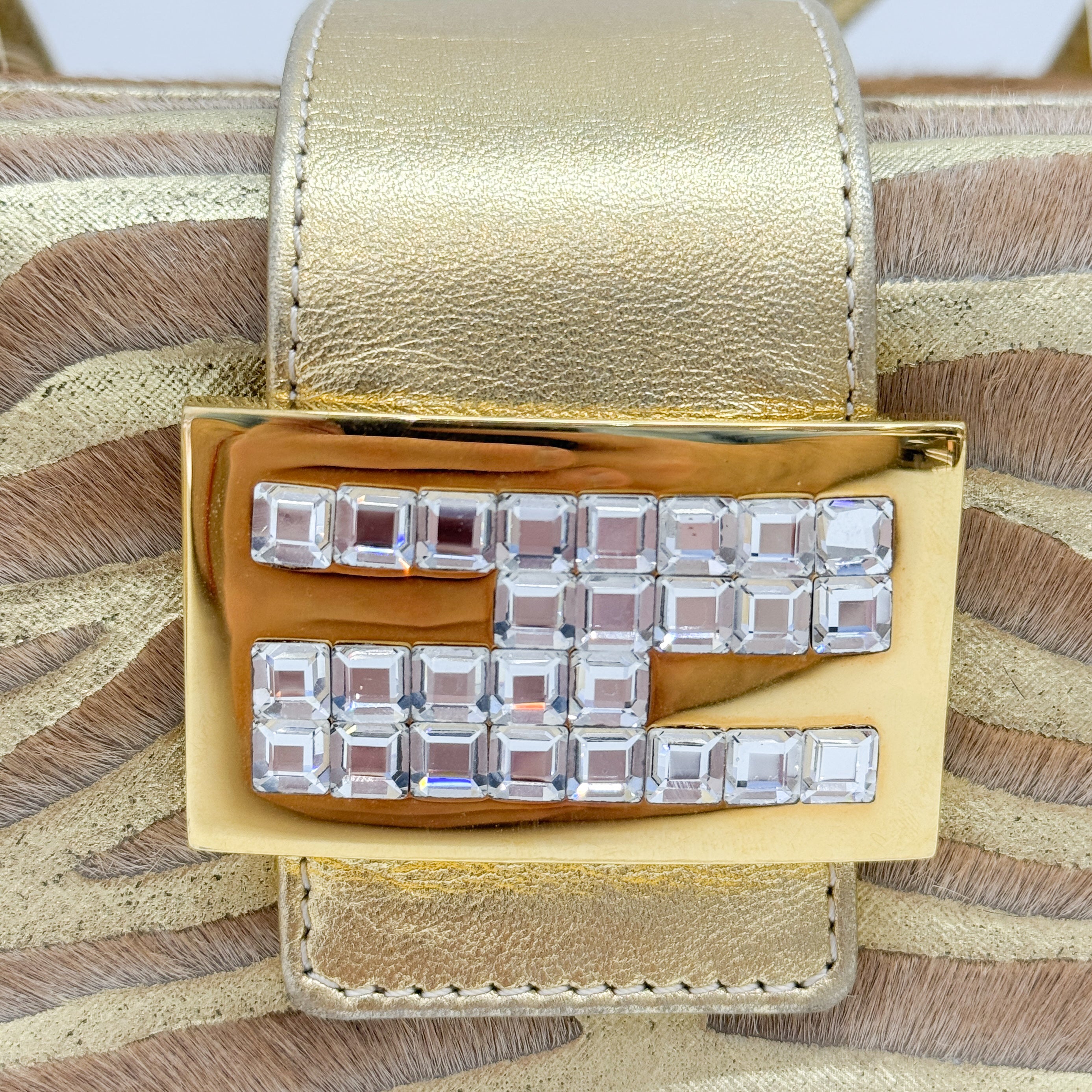 Mamma Baguette Gold Zebra Striped Pink Pony Hair Box Bag