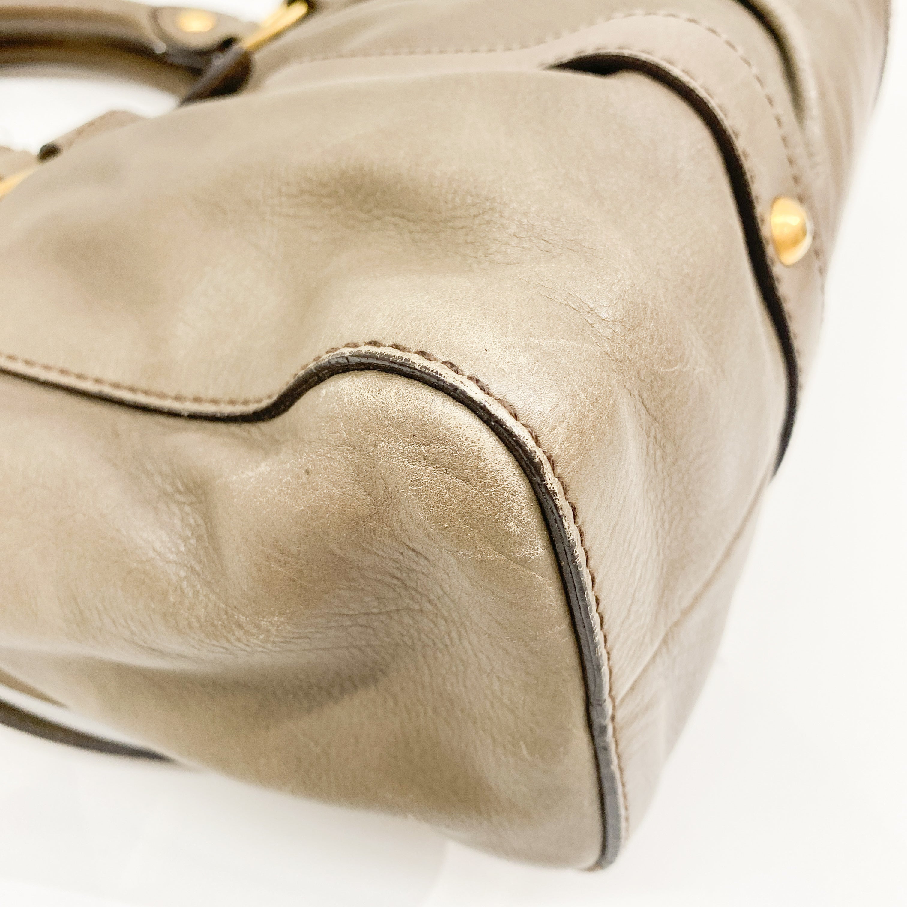 Vitello Grey Calfskin Leather Two Way Bag