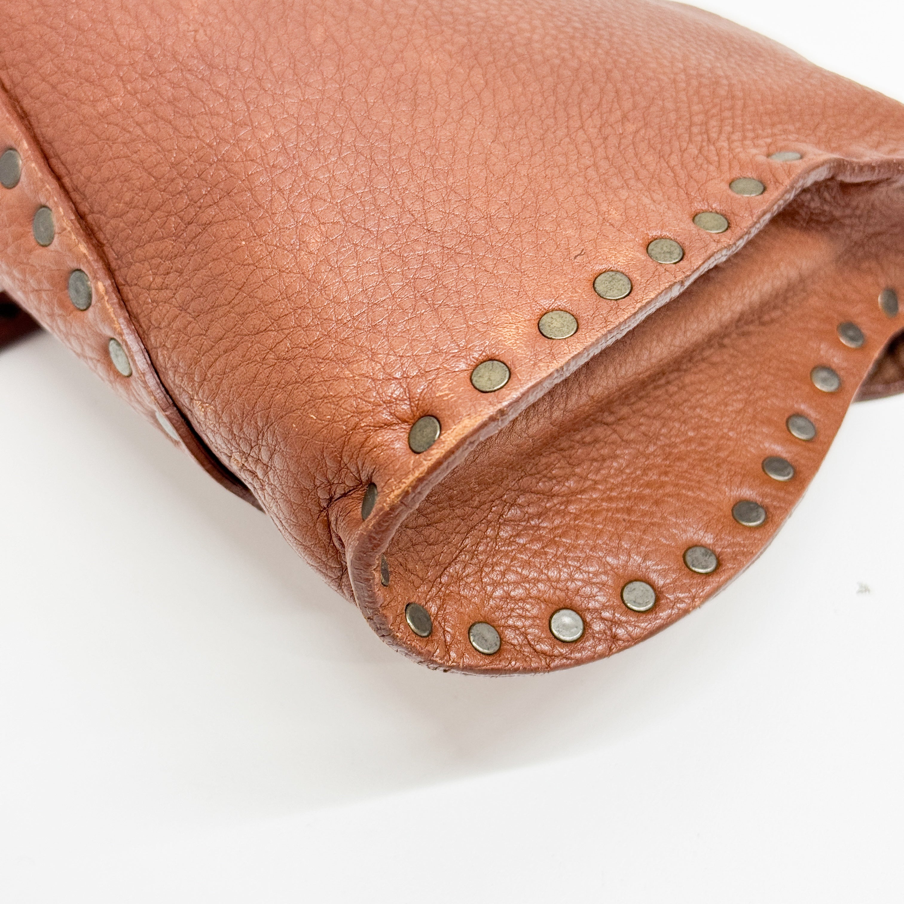 Vintage Brown Studded Leather Shoulder Bag