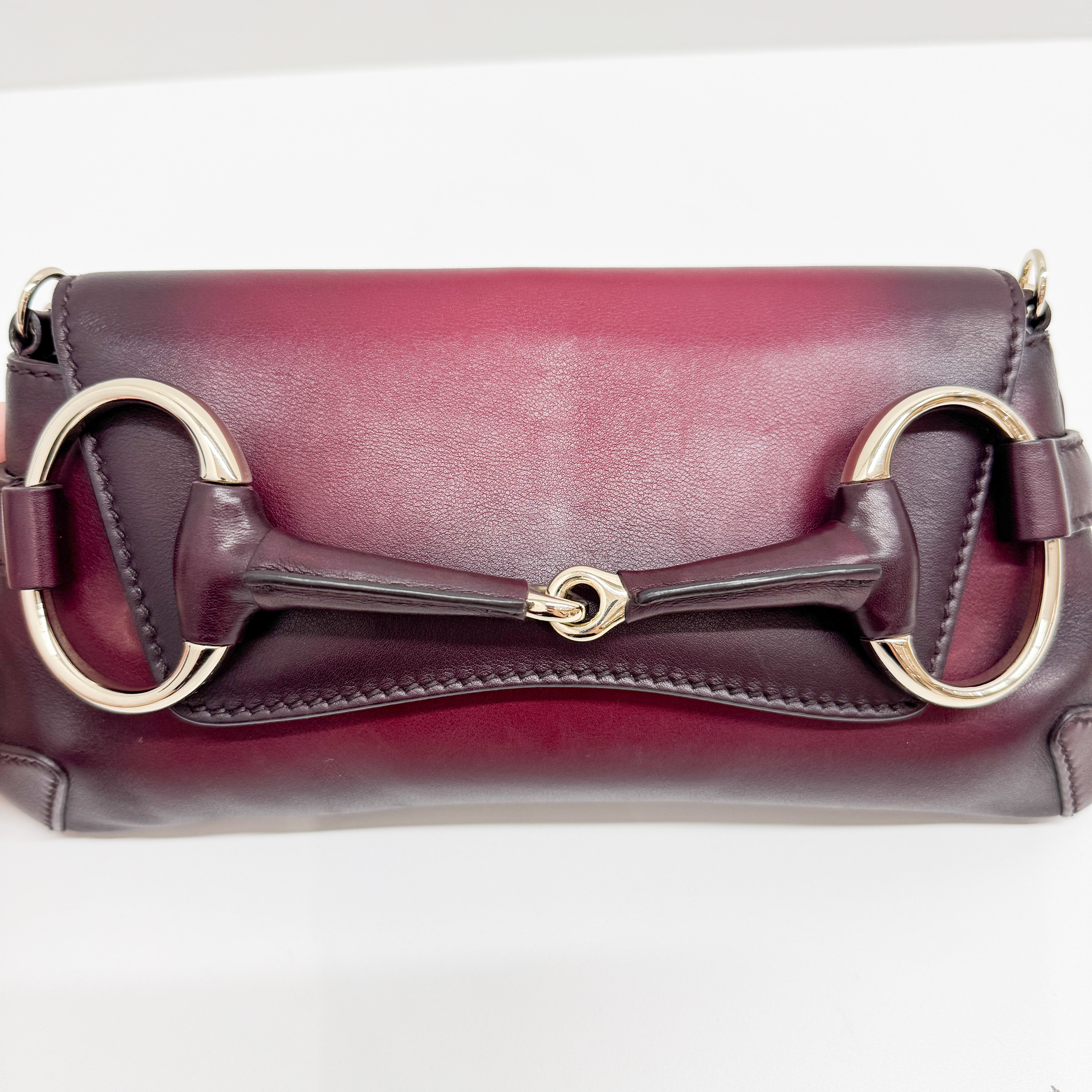 Horsebit Burgundy Ombrė Leather Shoulder Bag