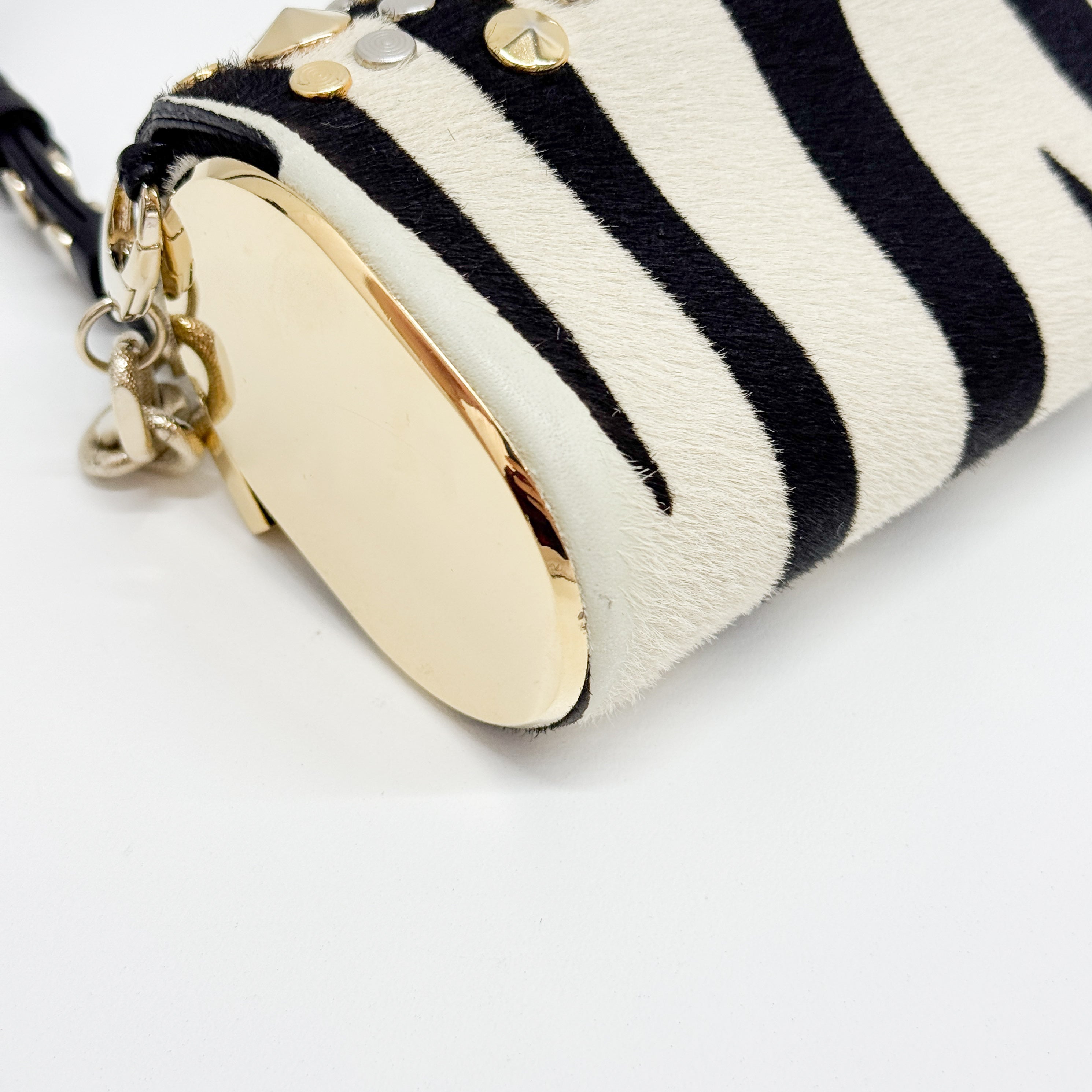 Vintage Black and White Studded Zebra Print Shoulder Bag