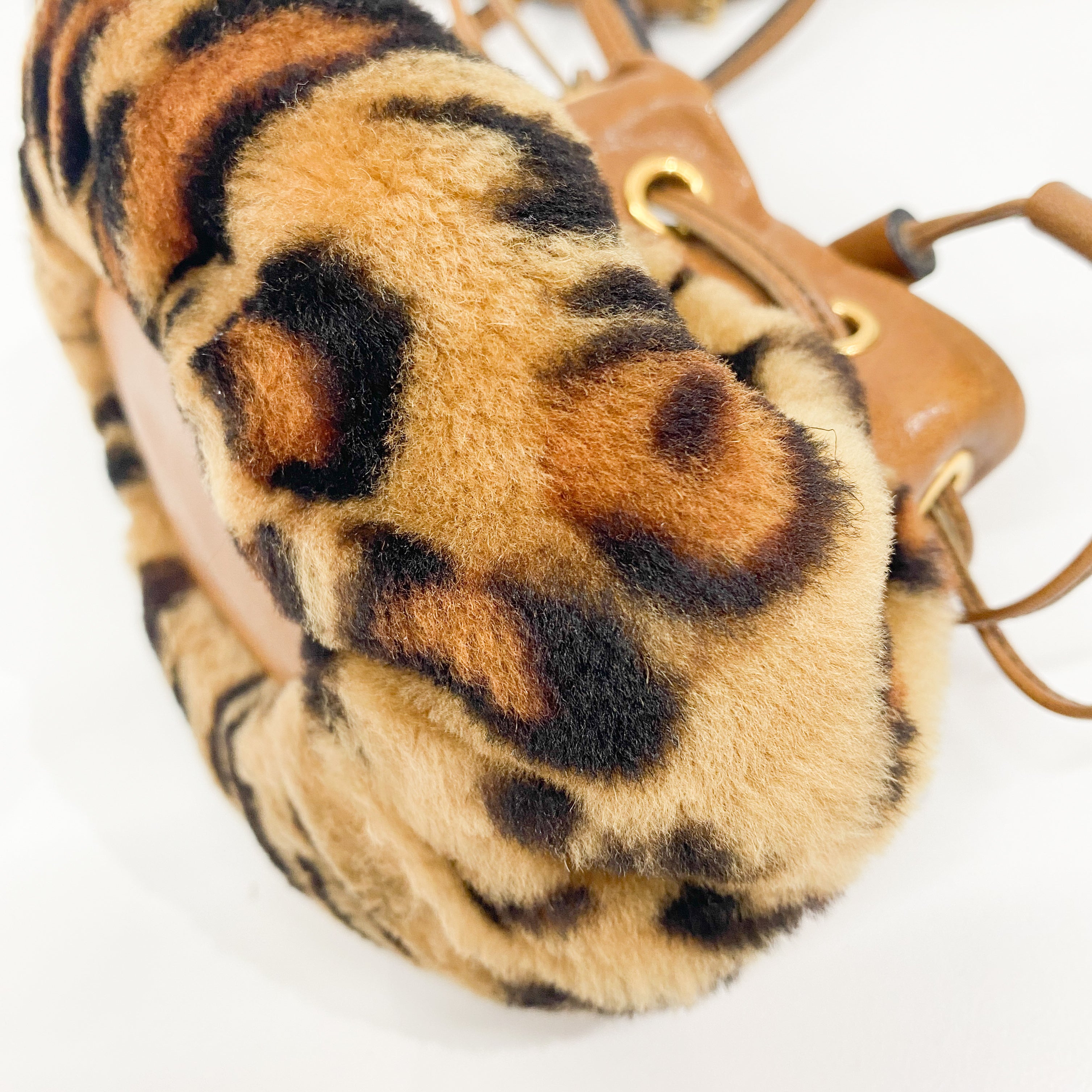 Brown Leopard Print Faux Fur Pouch Bag
