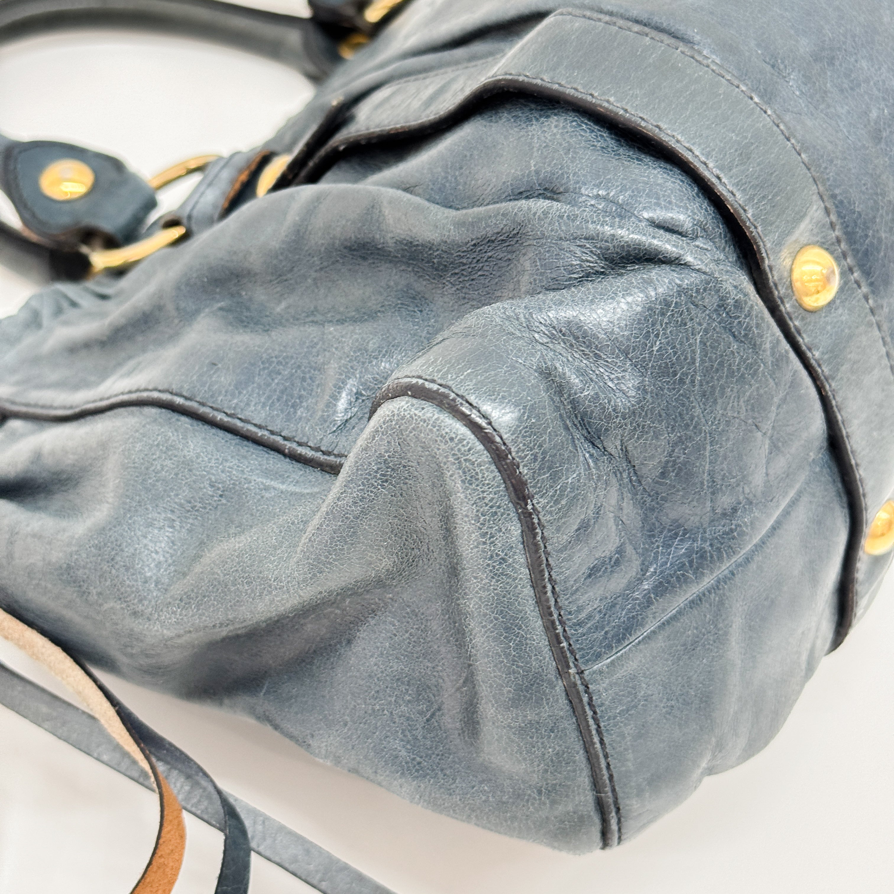 Vitello Blue Calfskin Leather Two Way Bag