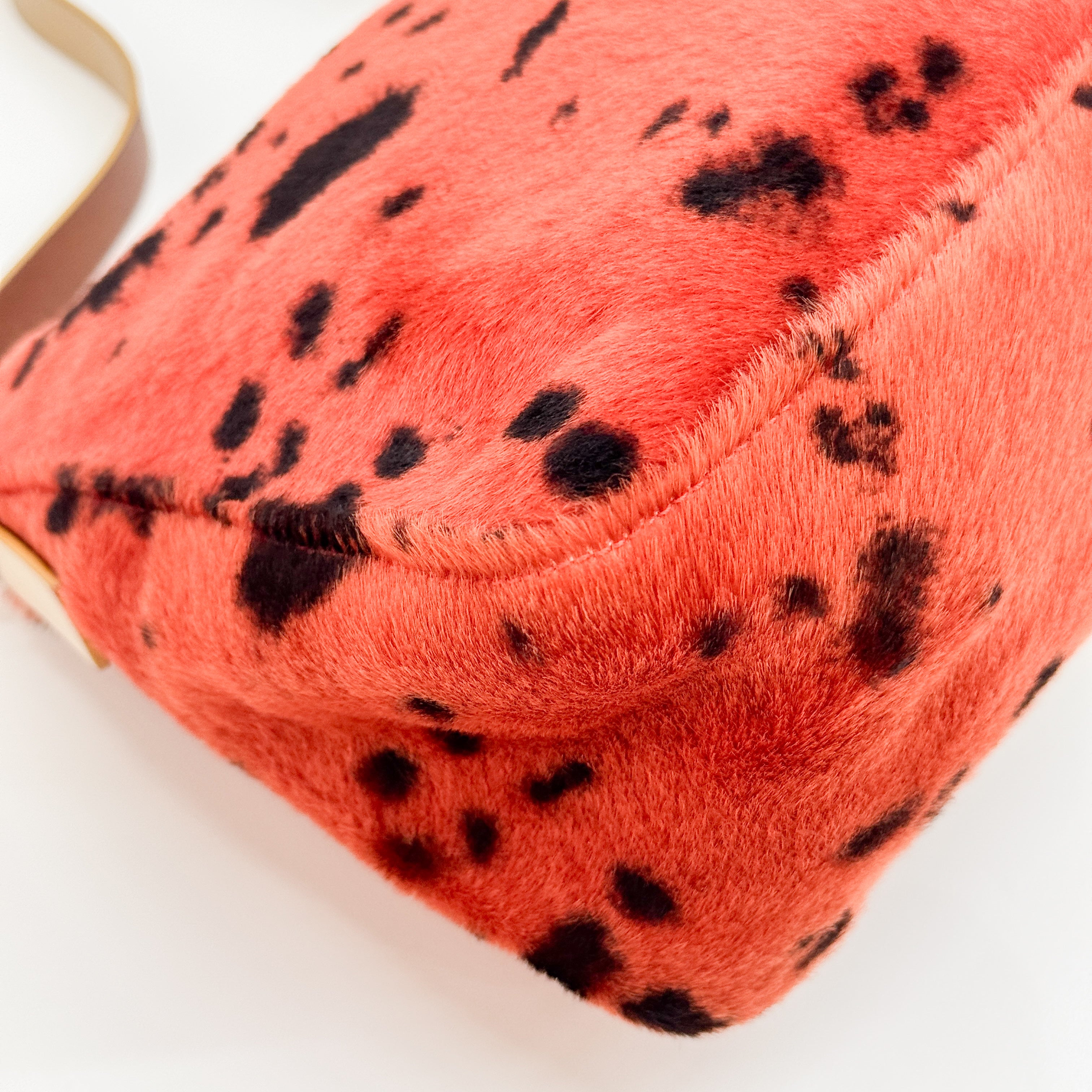 Mamma Baguette Orange Dalmatian Print Fur Shoulder Bag