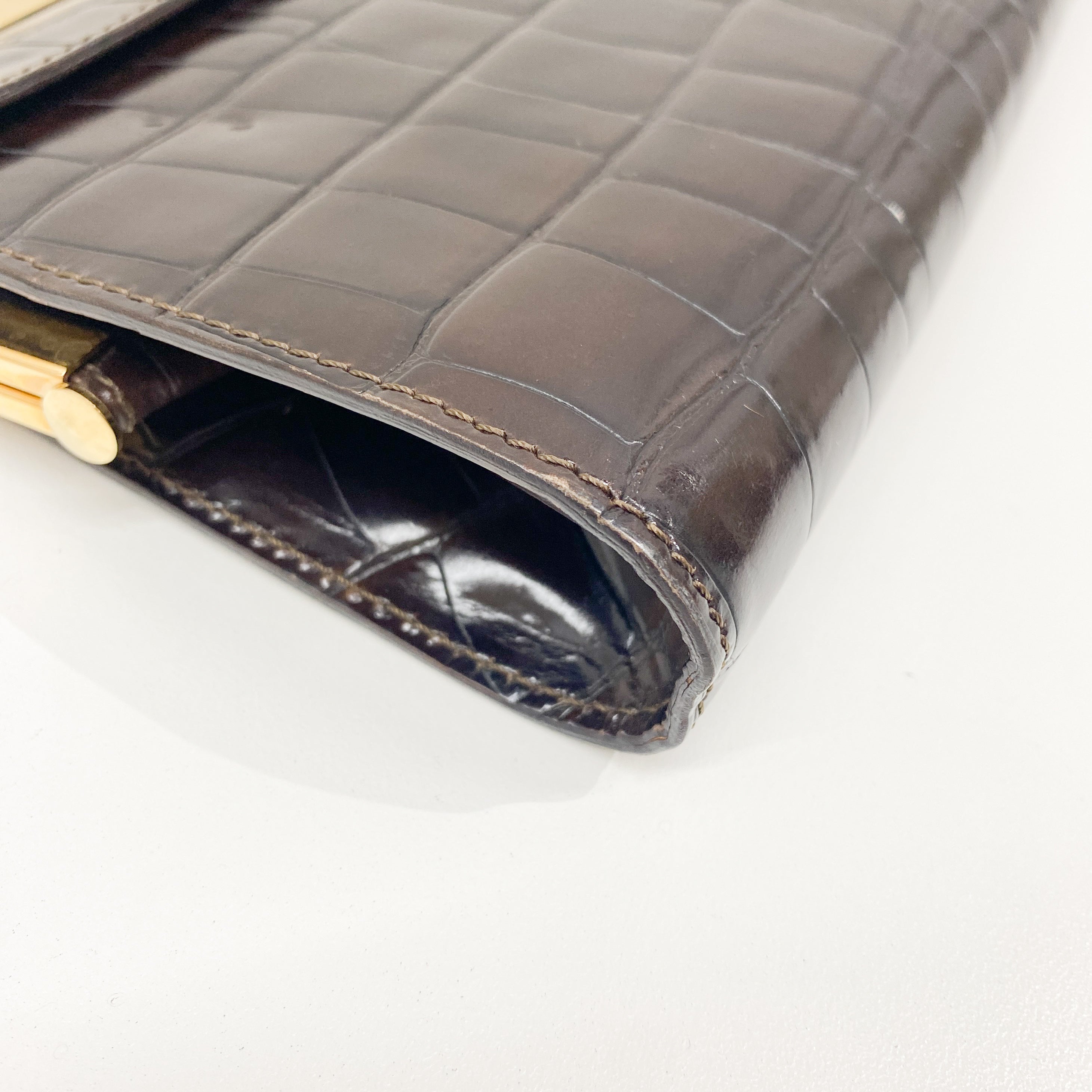 Macadam Brown Croc Chain Shoulder Bag