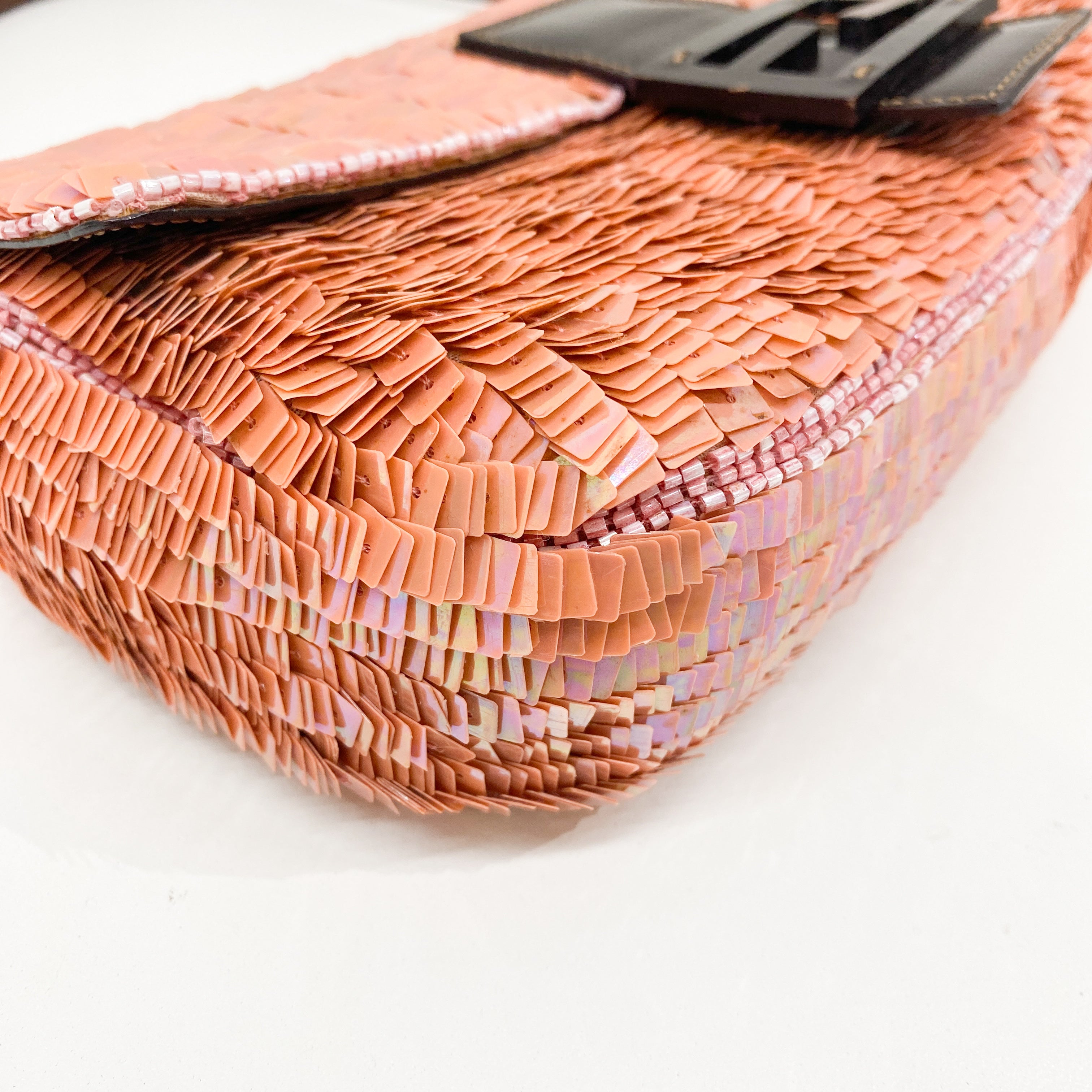 Baguette Coral Pink Sequin Shoulder Bag