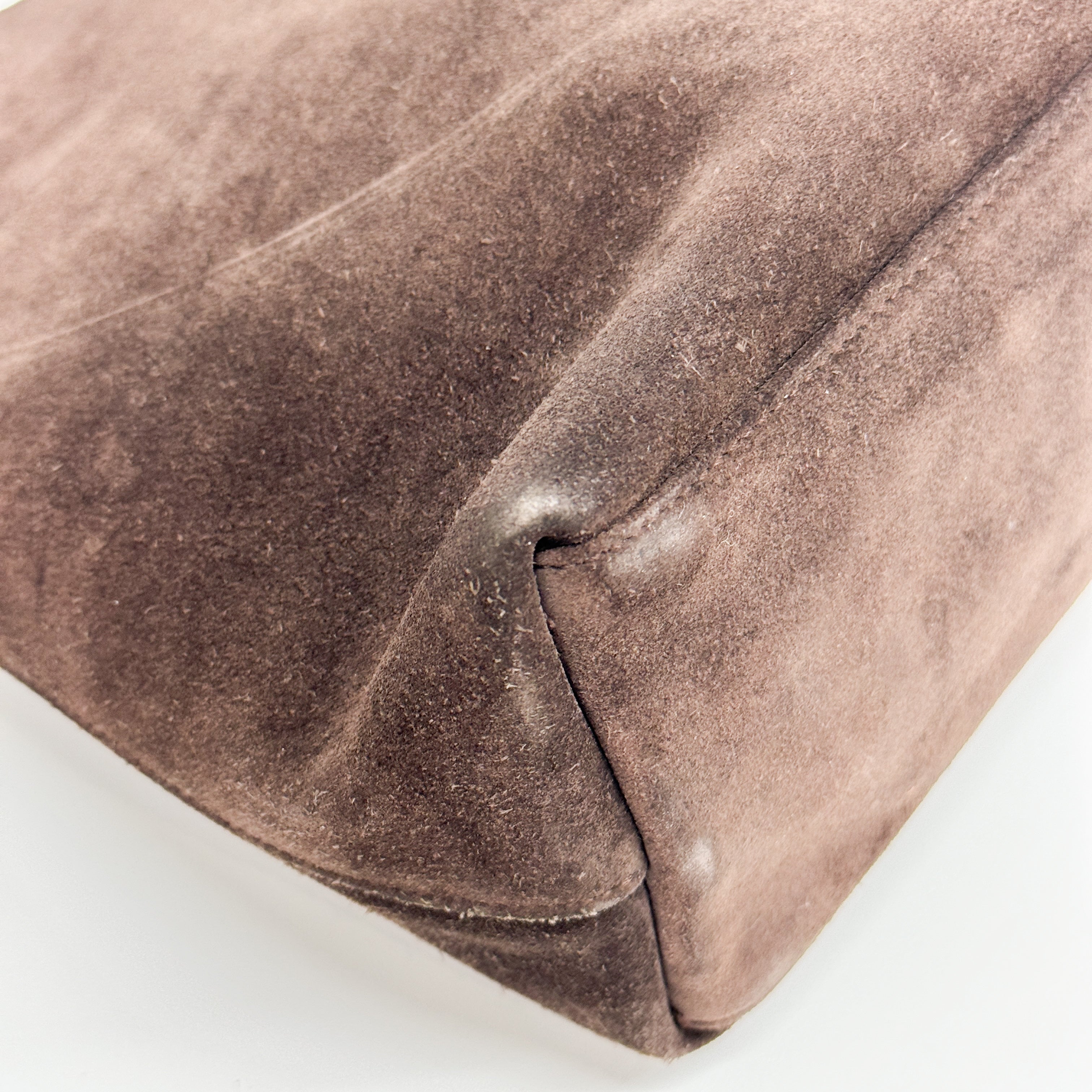 Brown Suede with Silver-tone Handle Shoulder Bag