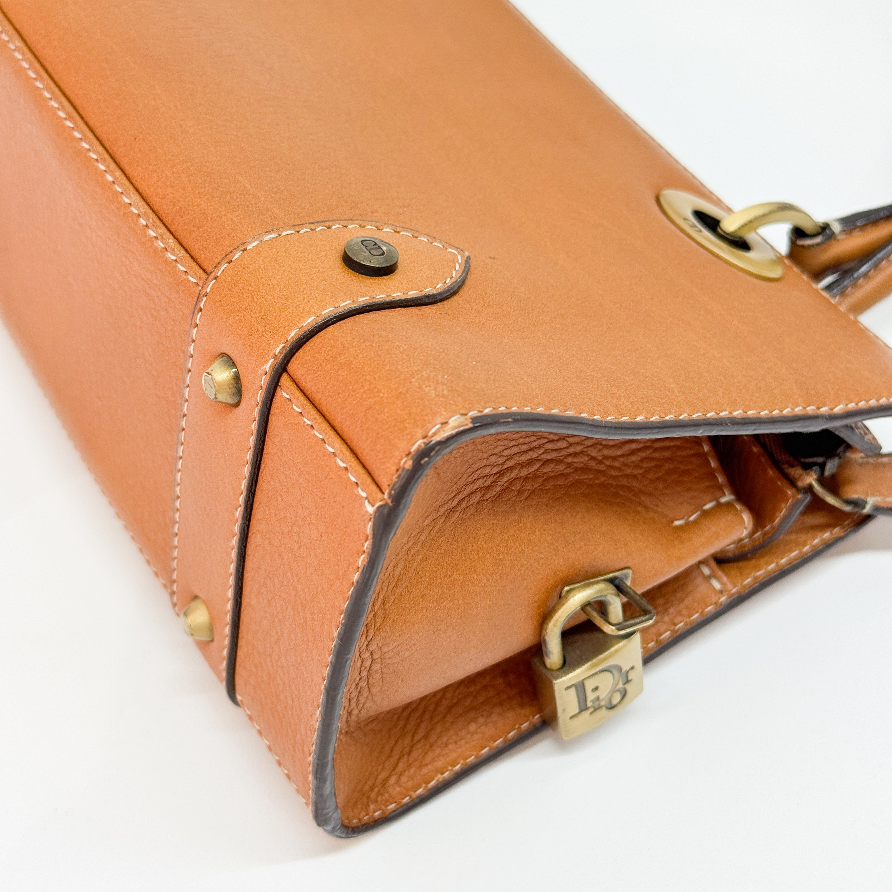 Caramel Brown Leather with Logo Charm Shoulder Bag