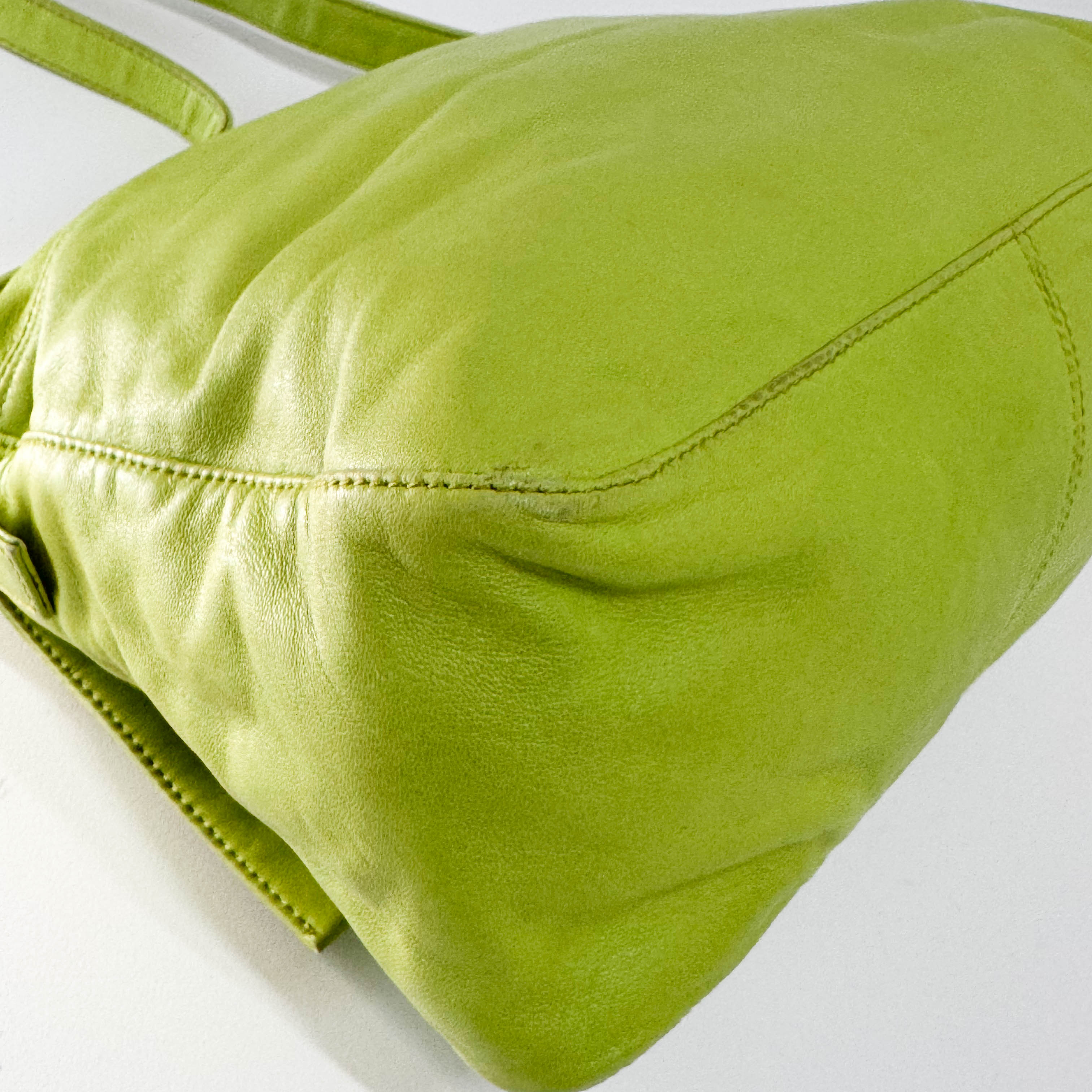 Mamma Baguette Green Nappa Leather Shoulder Bag