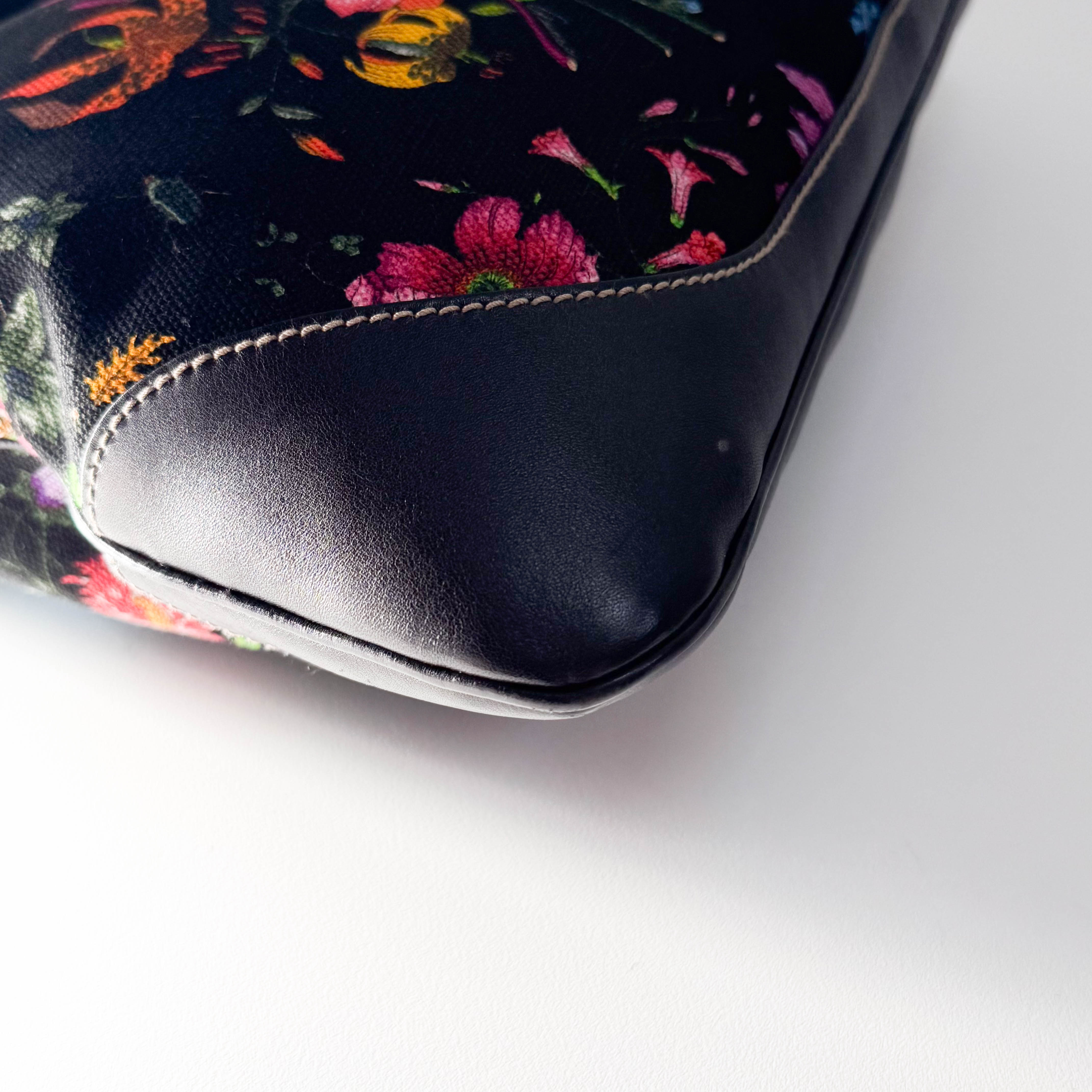 Jackie Bouvier Floral Printed Canvas Hobo Shoulder Bag