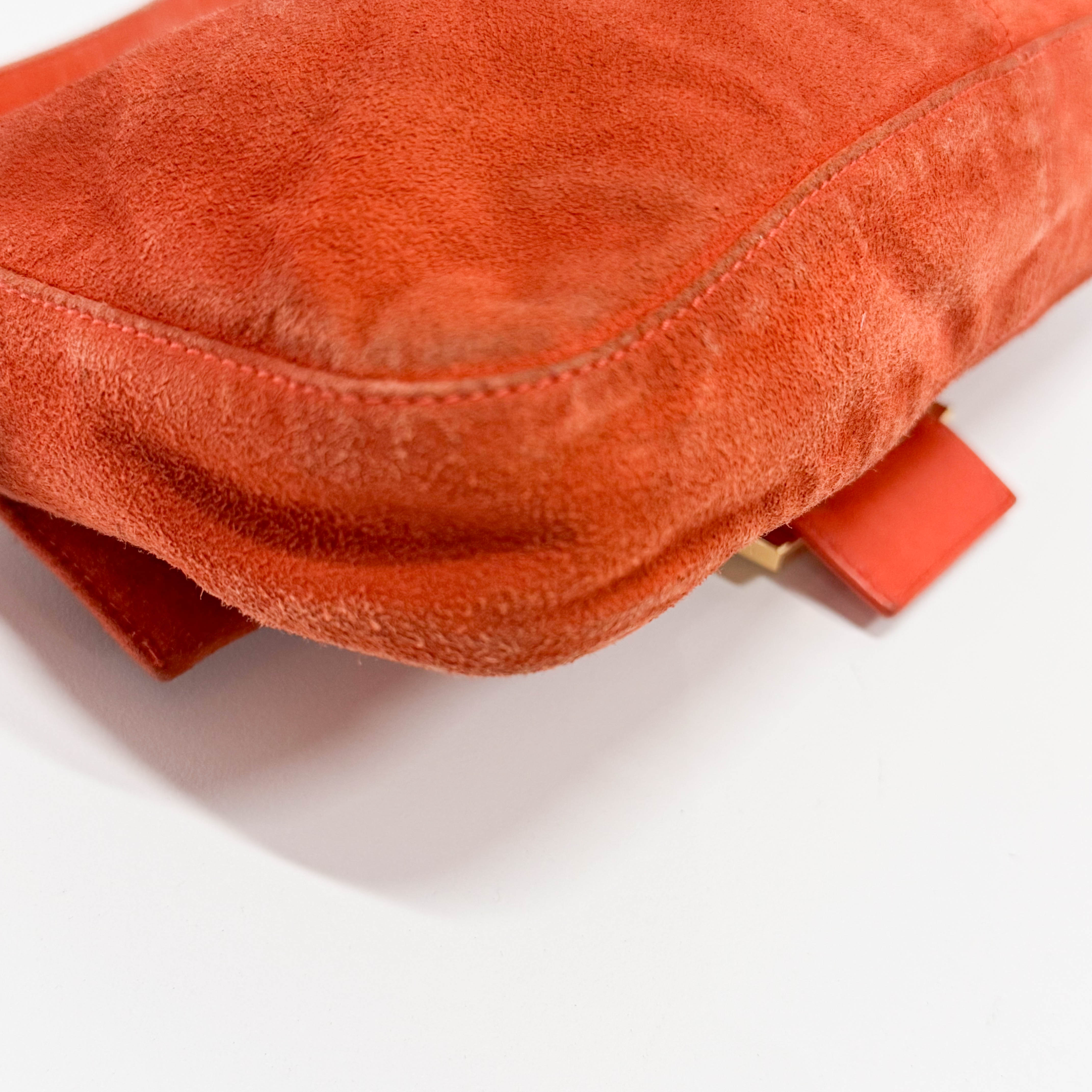 Baguette Orange Suede Shoulder Bag