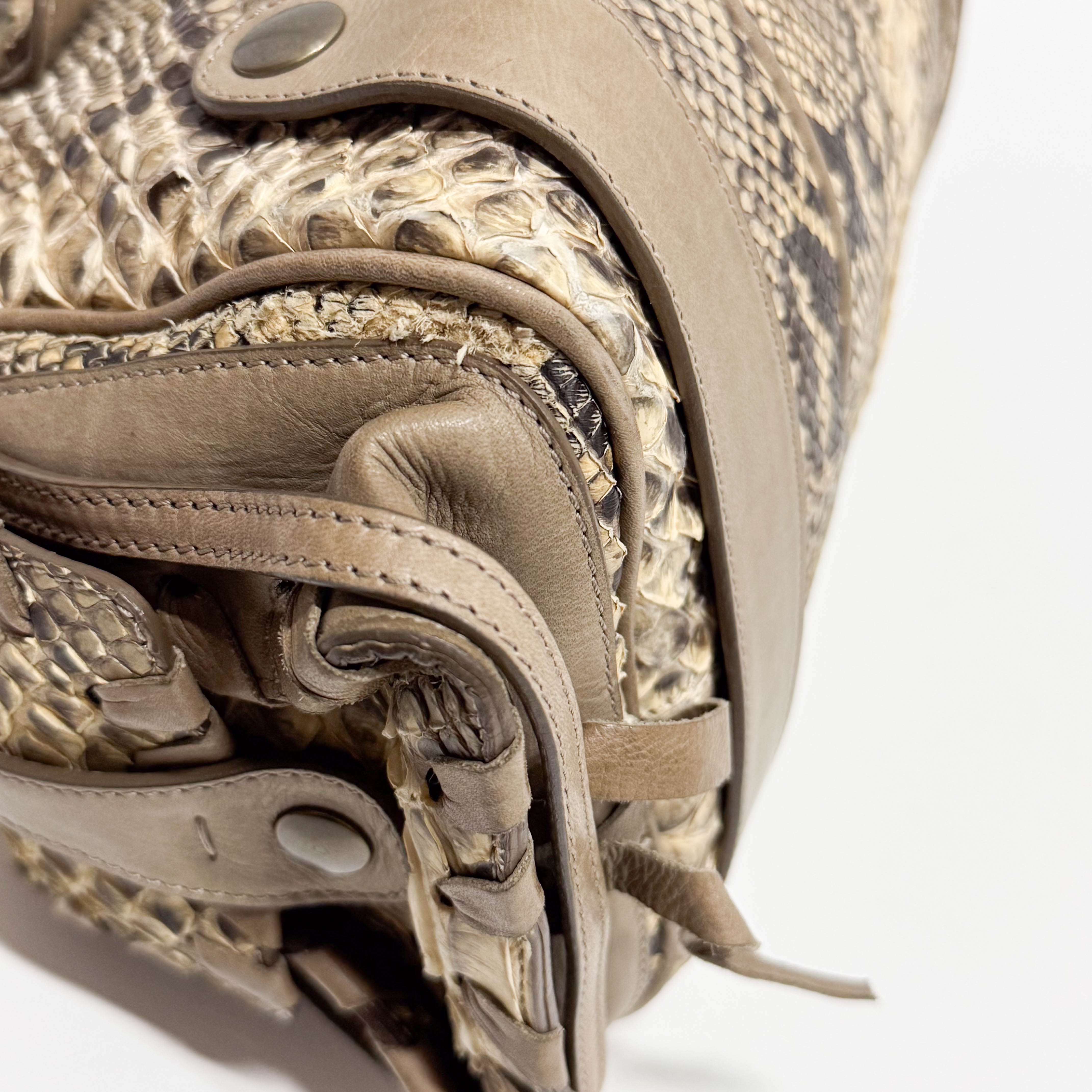 Silverado Beige Python Embossed Leather Shoulder Bag