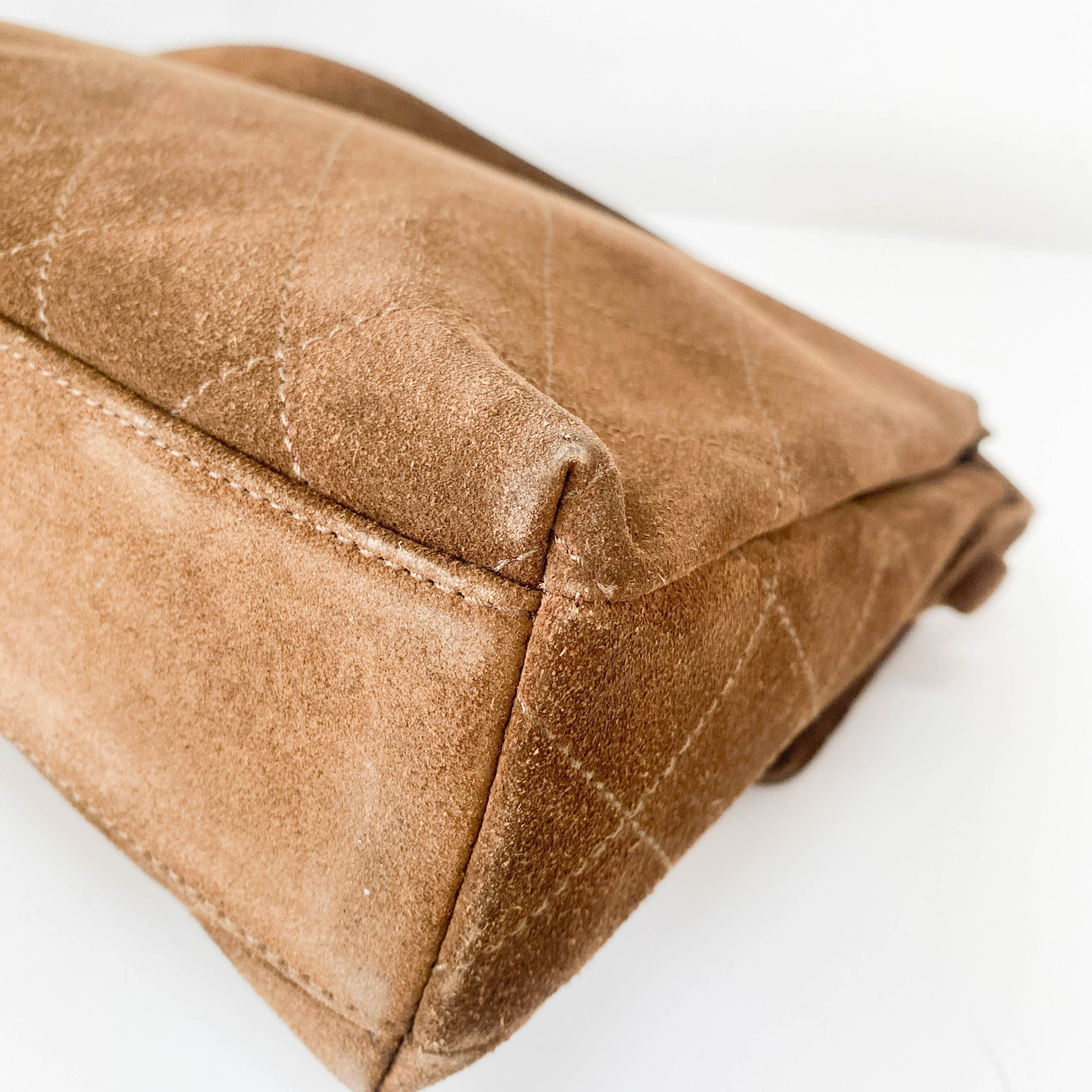 Matelasse Brown Suede One Shoulder Bag