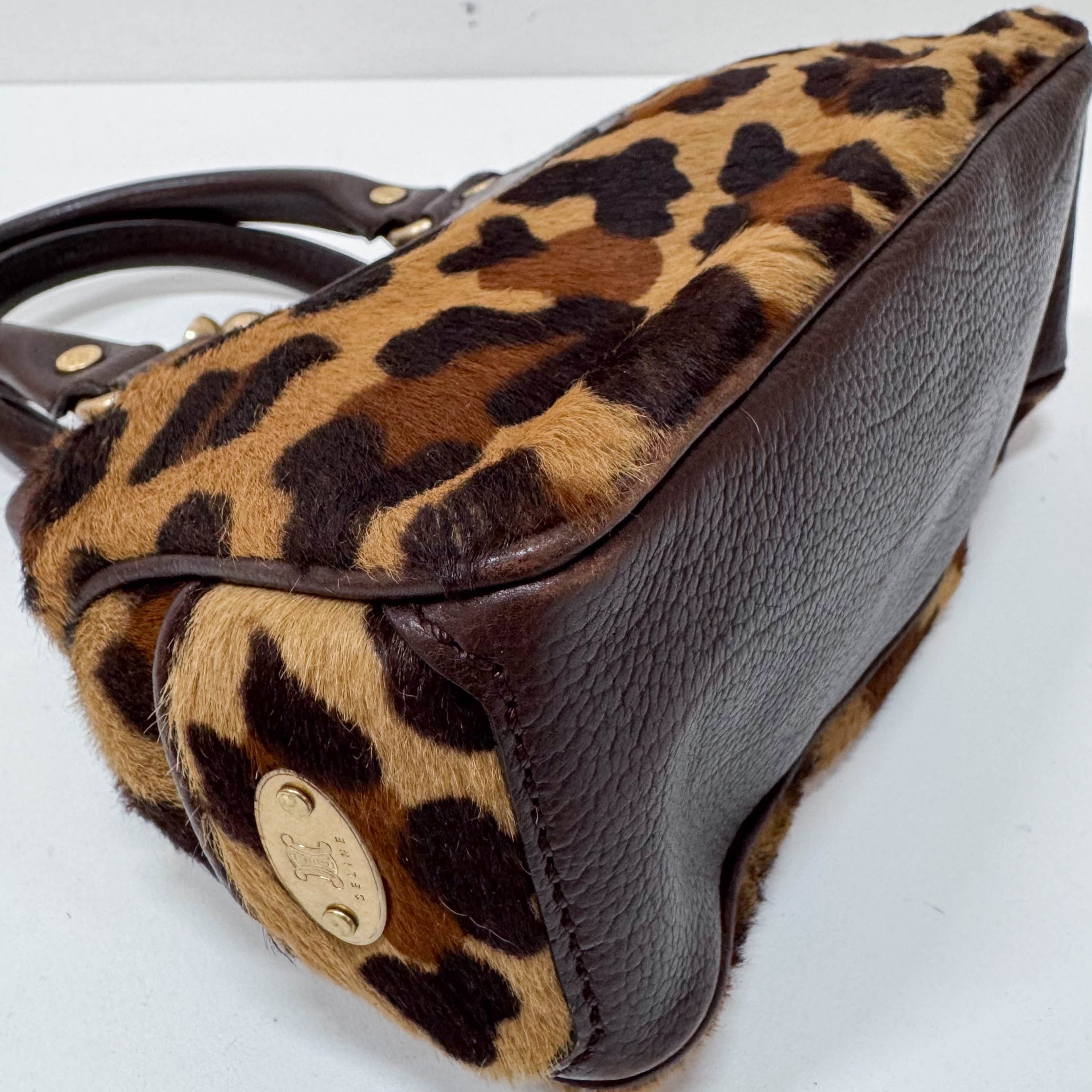 Leopard Print Pony Hair Top Handle Bag