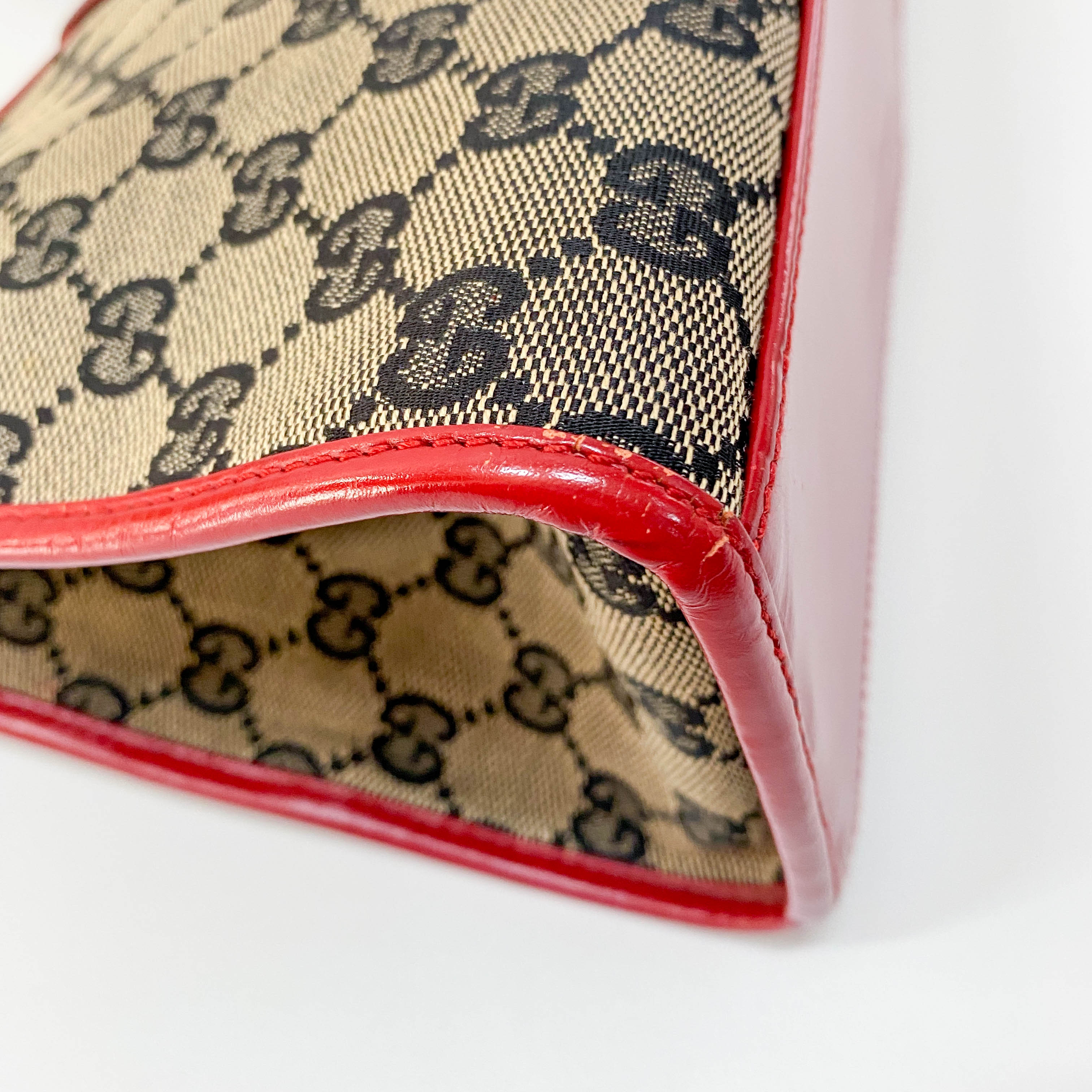 Jackie GG Supreme Brown Canvas & Red Leather Shoulder Bag