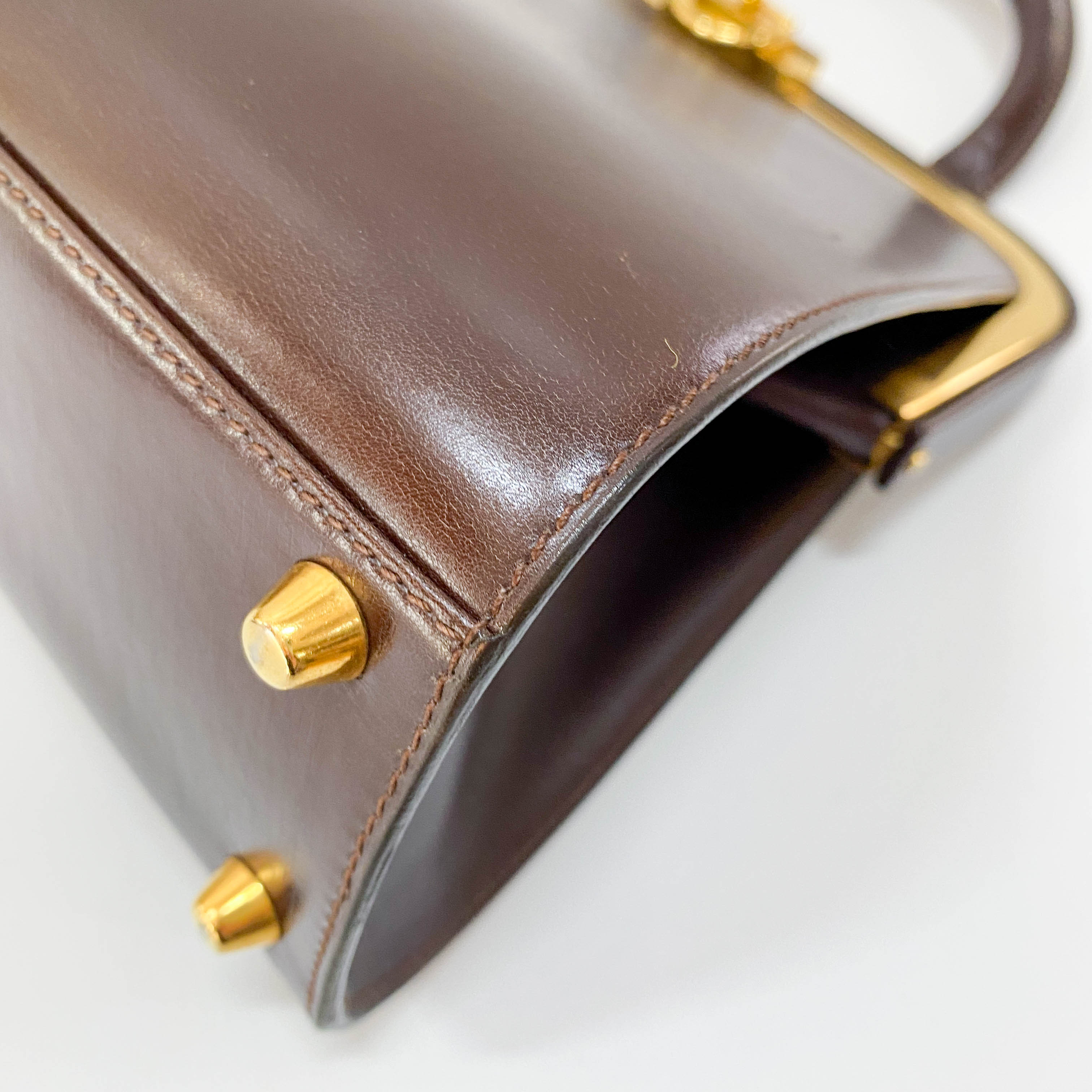 Brown Leather Top Handle Two Way Bag