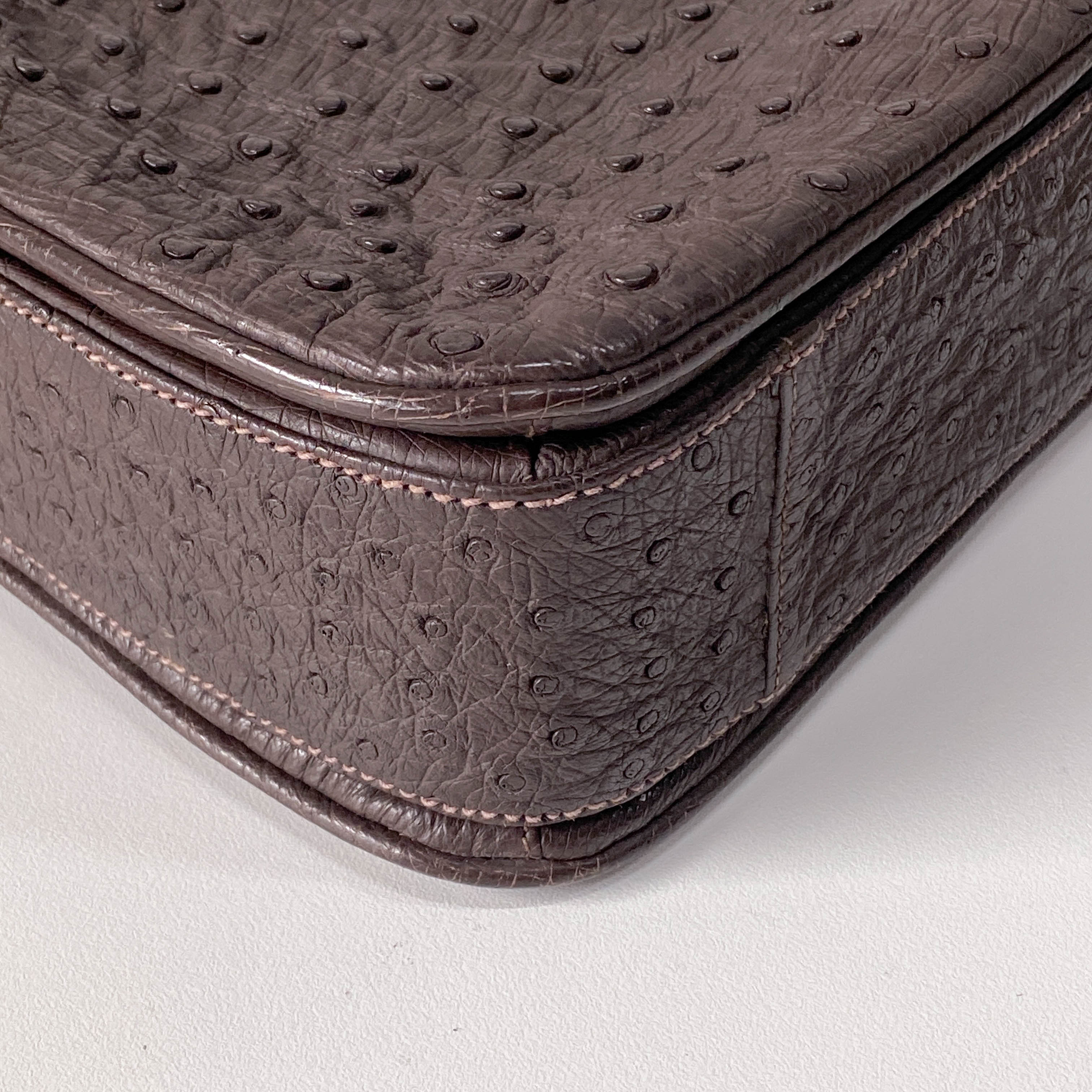 Top Lock Dark Brown Leather Handbag