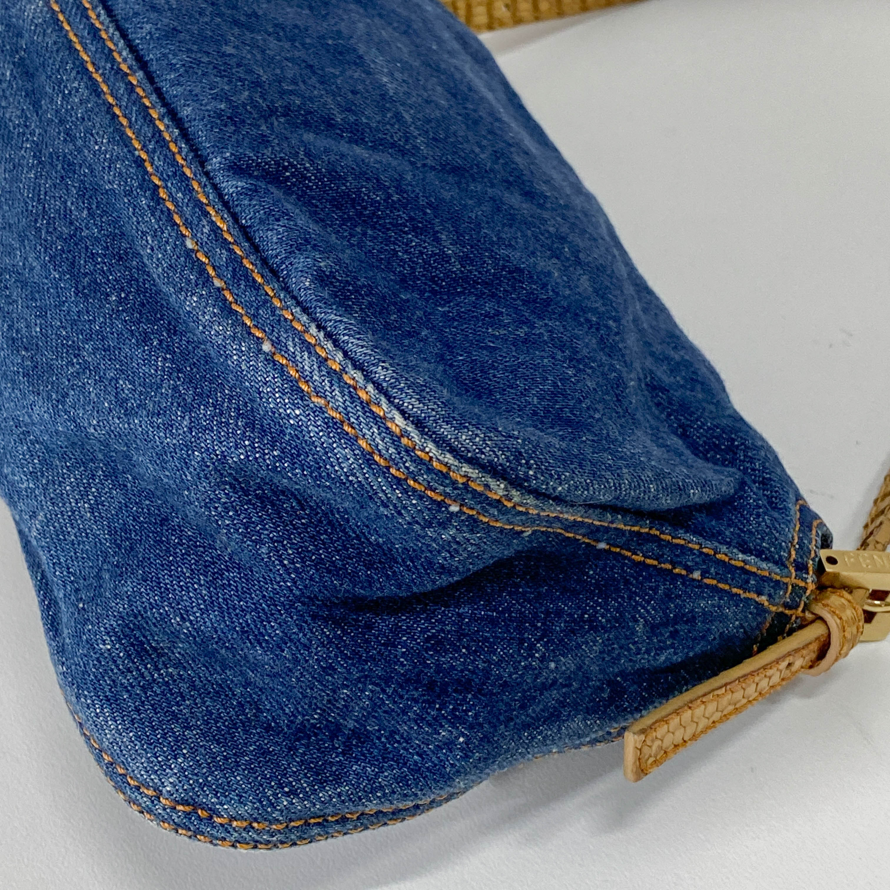 Mini Mamma Baguette Blue Denim Shoulder Bag