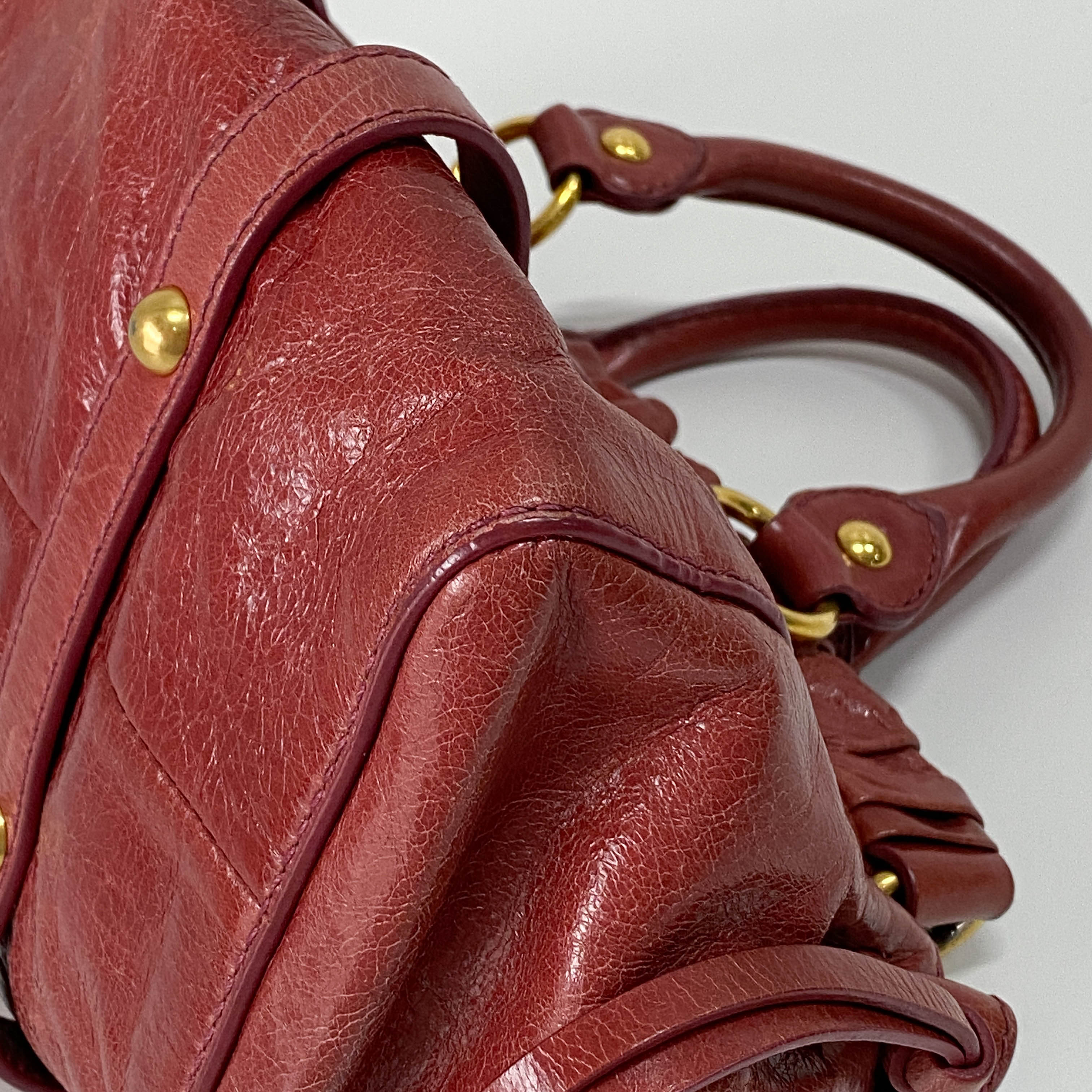 Mini Vitello Red Calfskiin Leather Two Way Bag