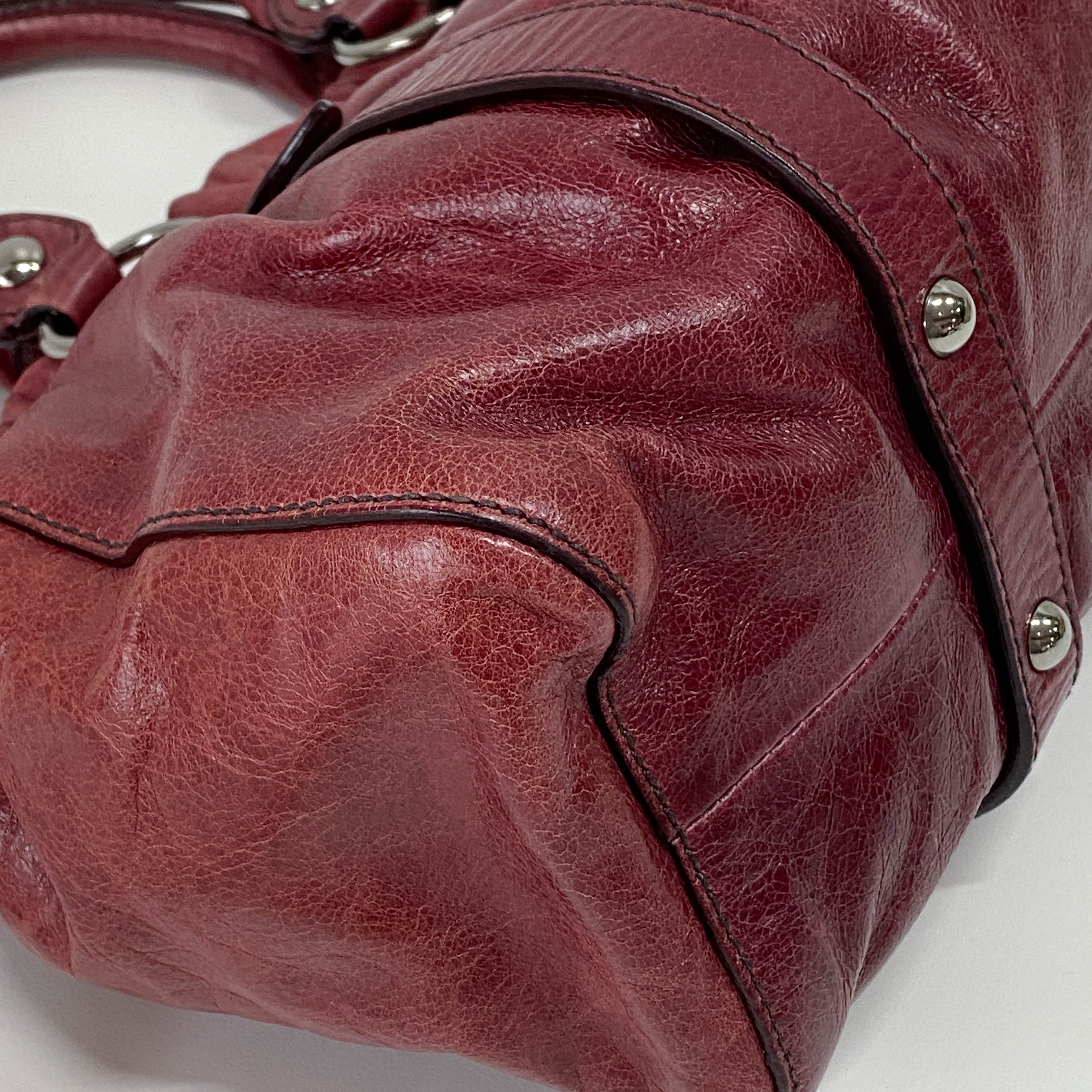 Vitello Red Calfskin Leather Two Way Bag