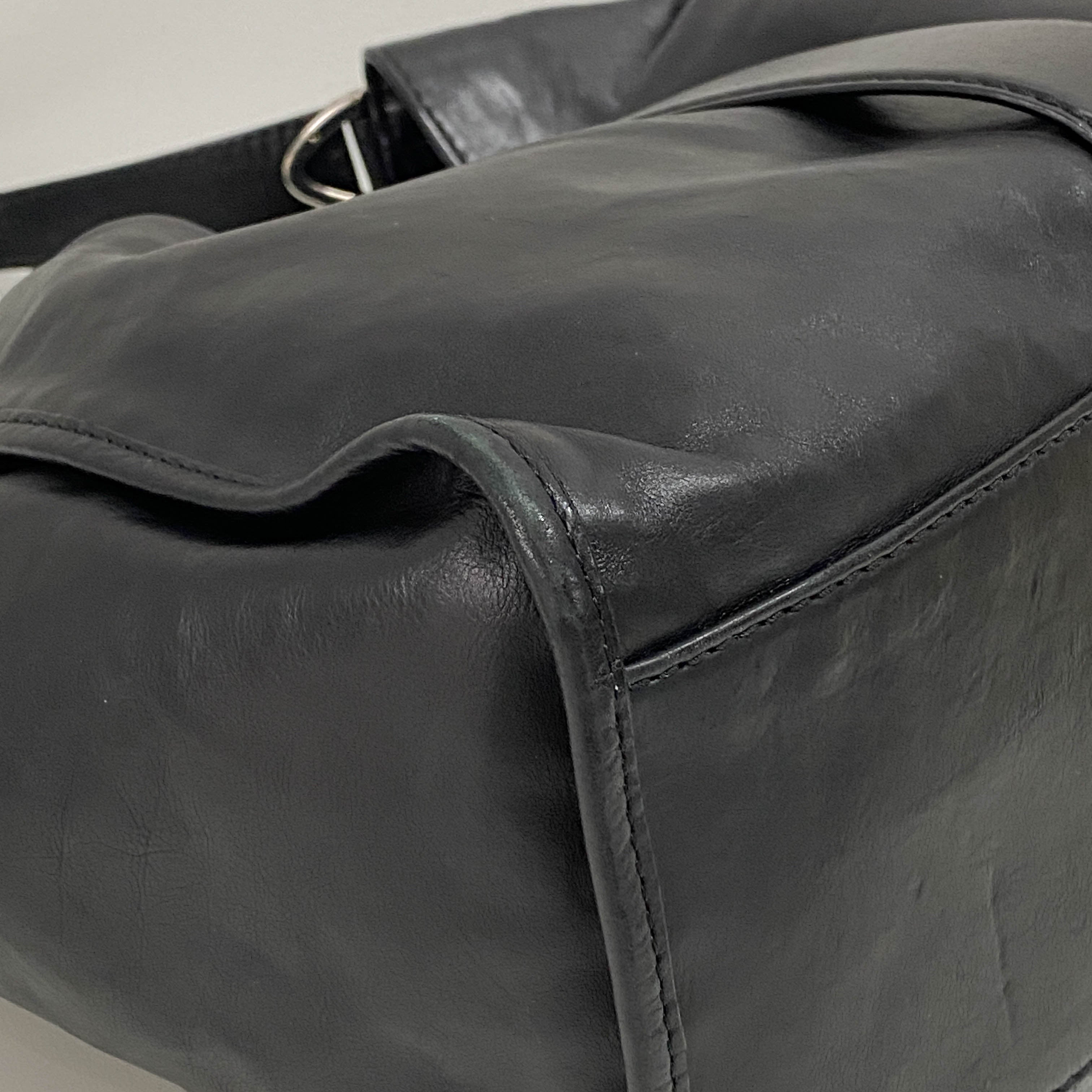 Horsebit Black Leather Shoulder Bag