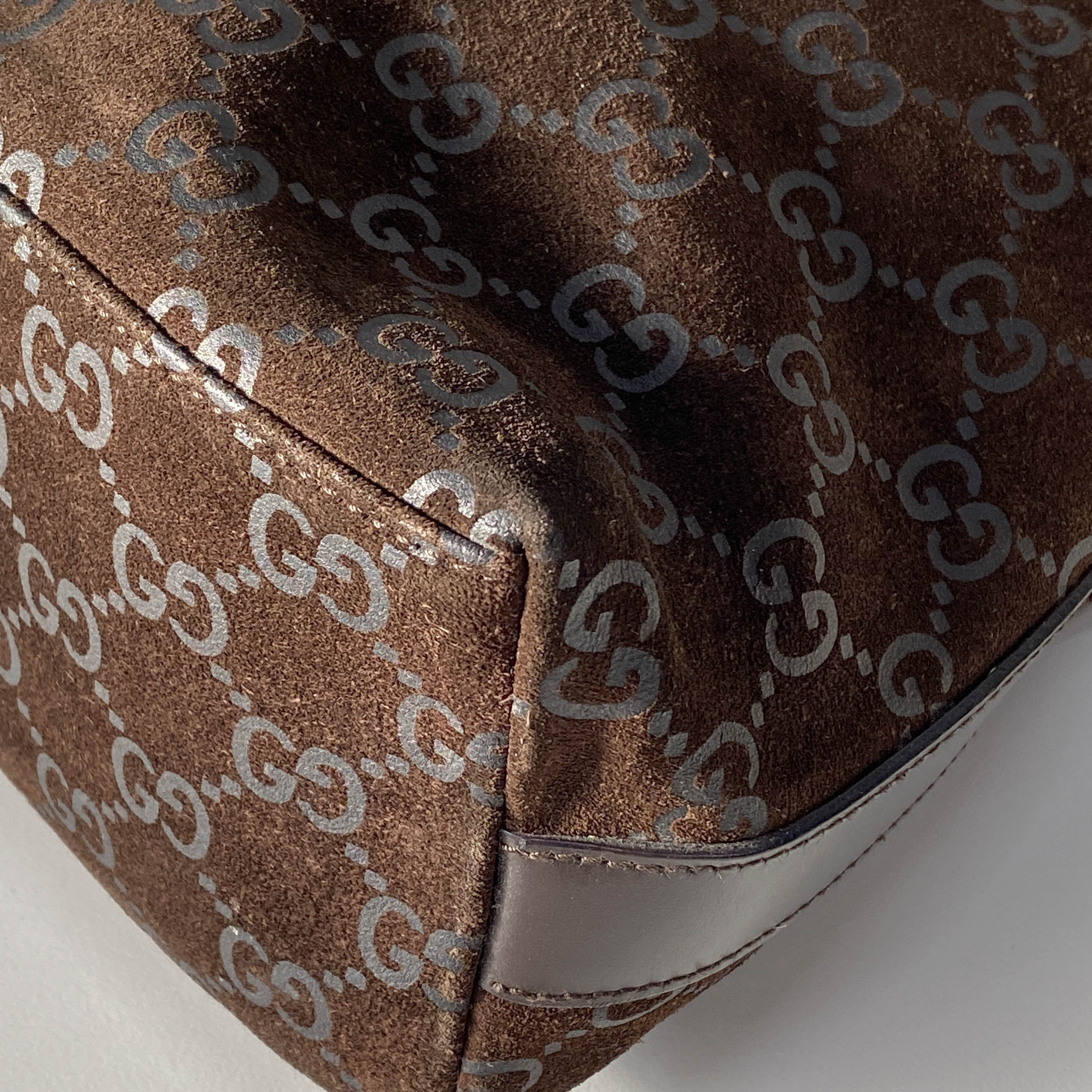 GG Brown Suede Hobo Shoulder Bag