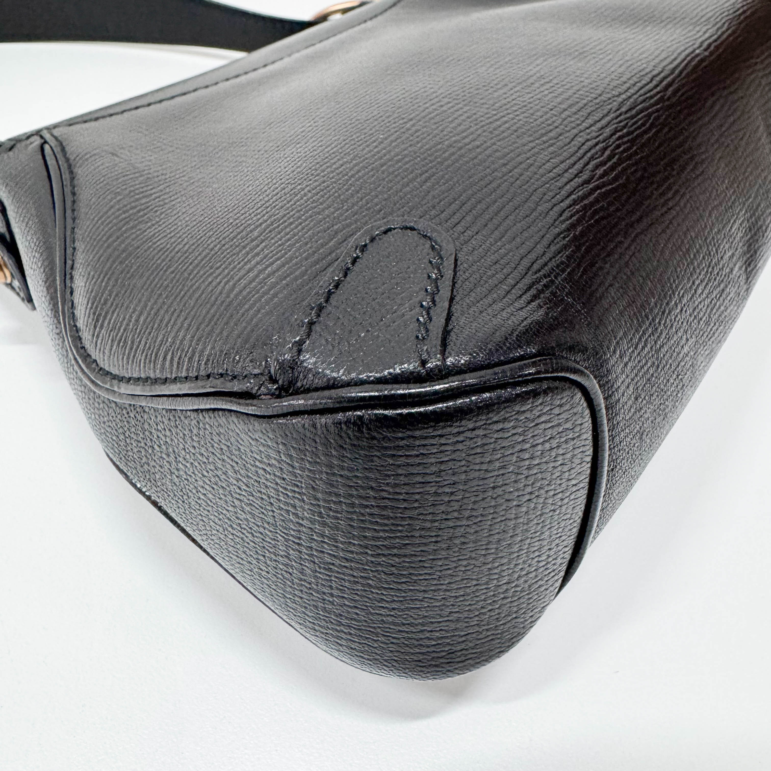 Horsebit Black Leather Shoulder Bag
