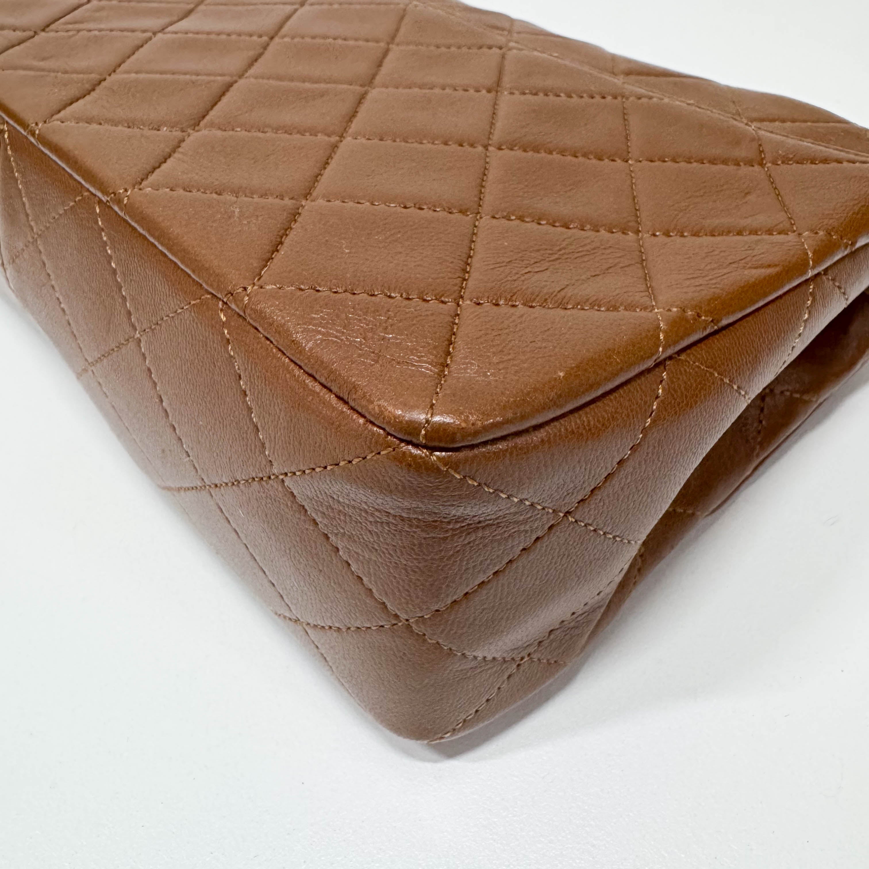 Timeless Classic Matelassé Brown Leather Shoulder Bag