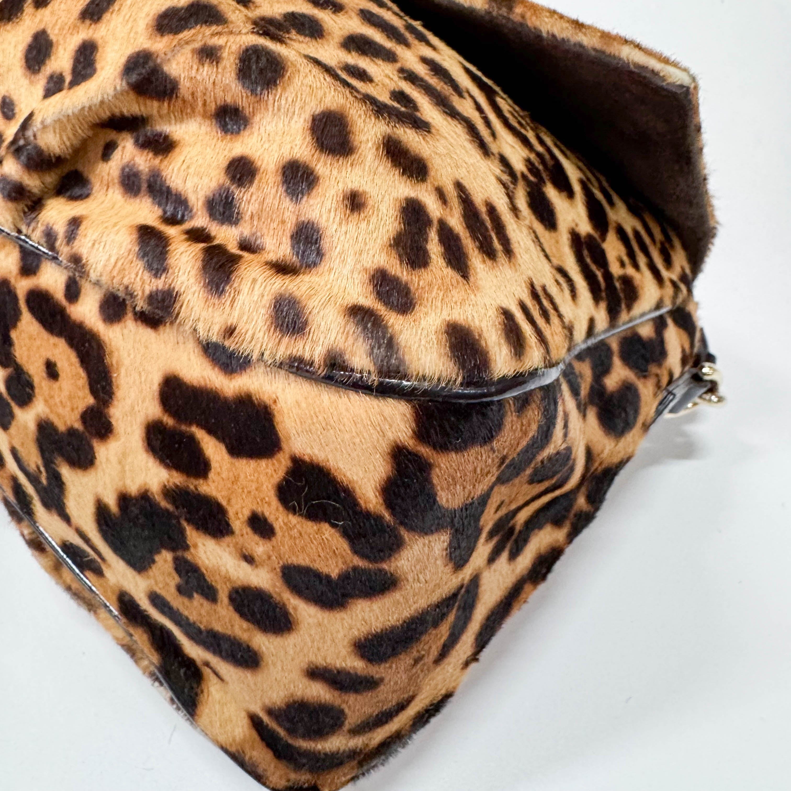 Mamma Baguette Leopard Print Pony Hair Shoulder Bag