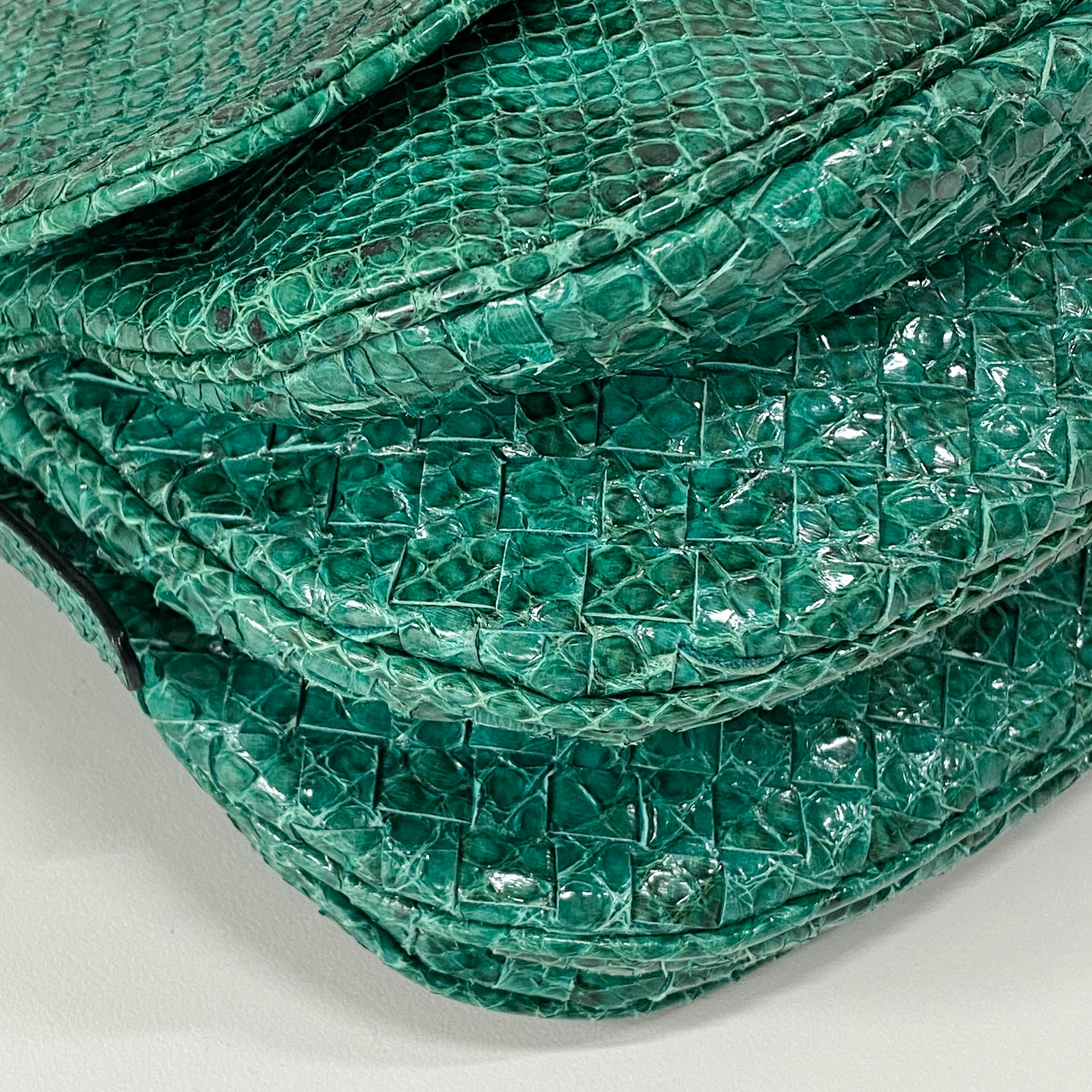 Green Embossed Snake Leather Crossbody Bag
