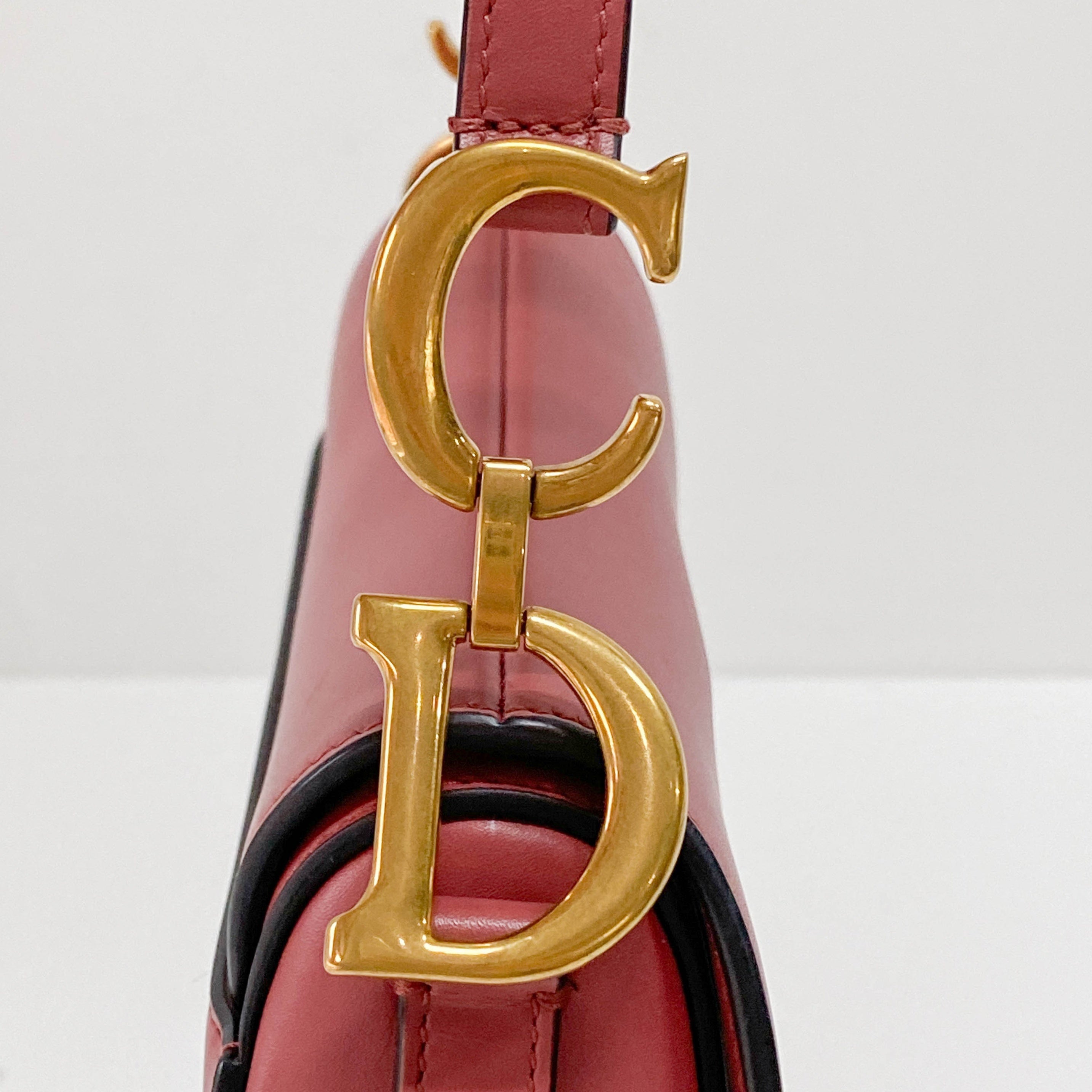 Saddle Rose Pink Leather Shoulder Bag