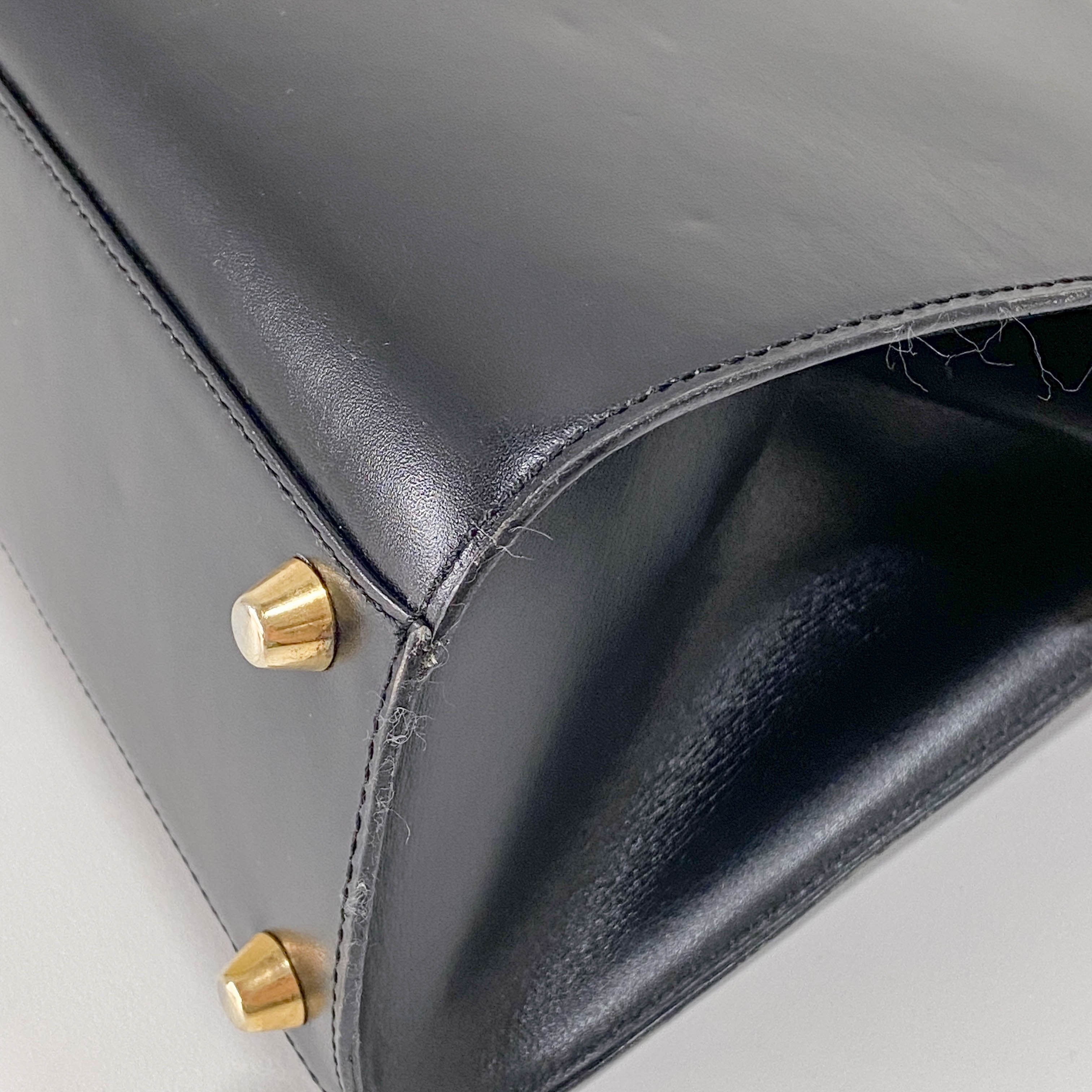 Black Leather Top Handle Bag