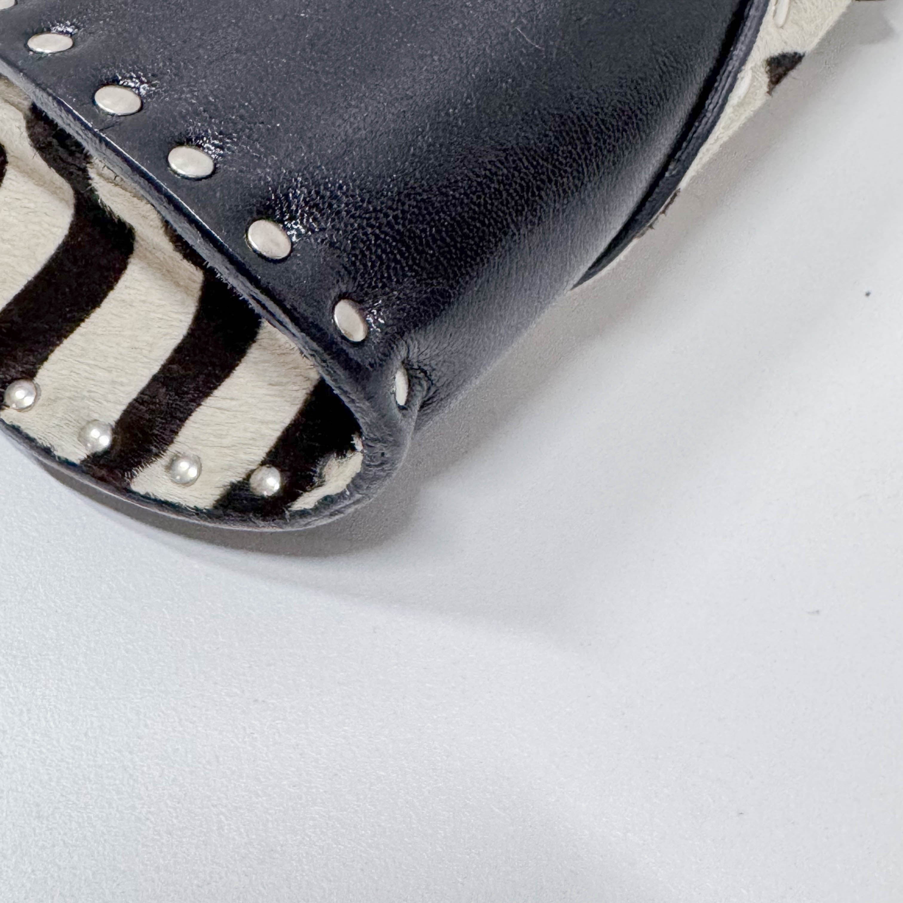 Zebra Print Pony Hair Black Calfskin Shoulder Bag