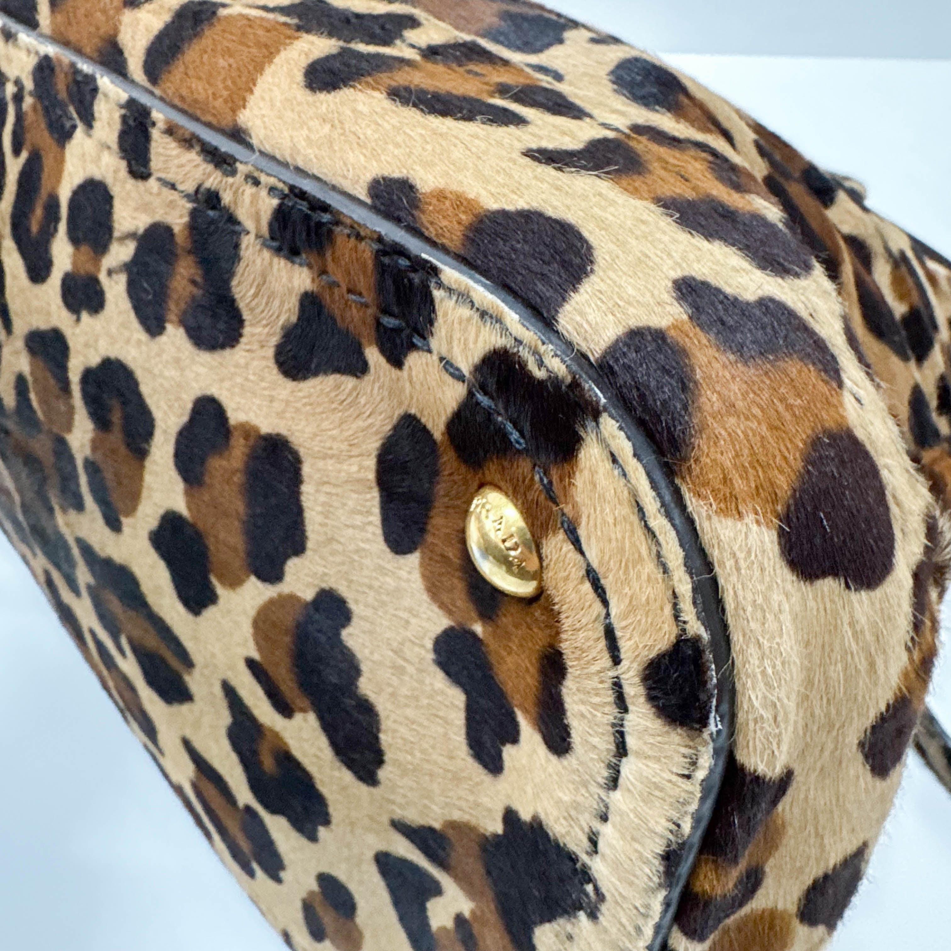Leopard Print Brown Pony Hair Two Way Bag