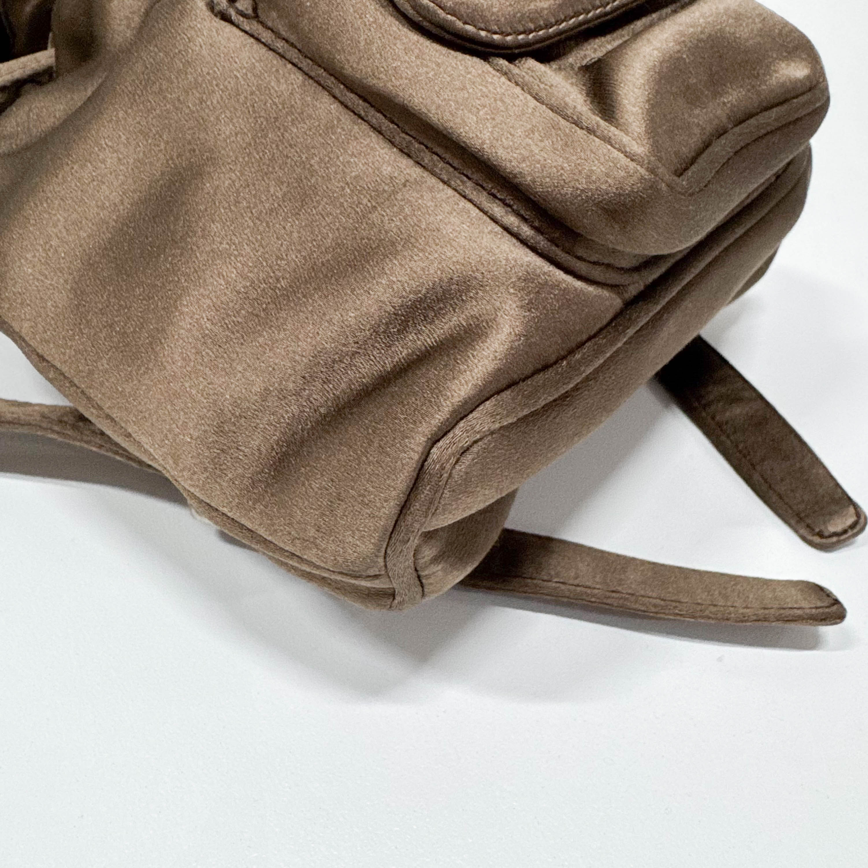 Mini Brown Satin Bamboo Turn-Lock Backpack